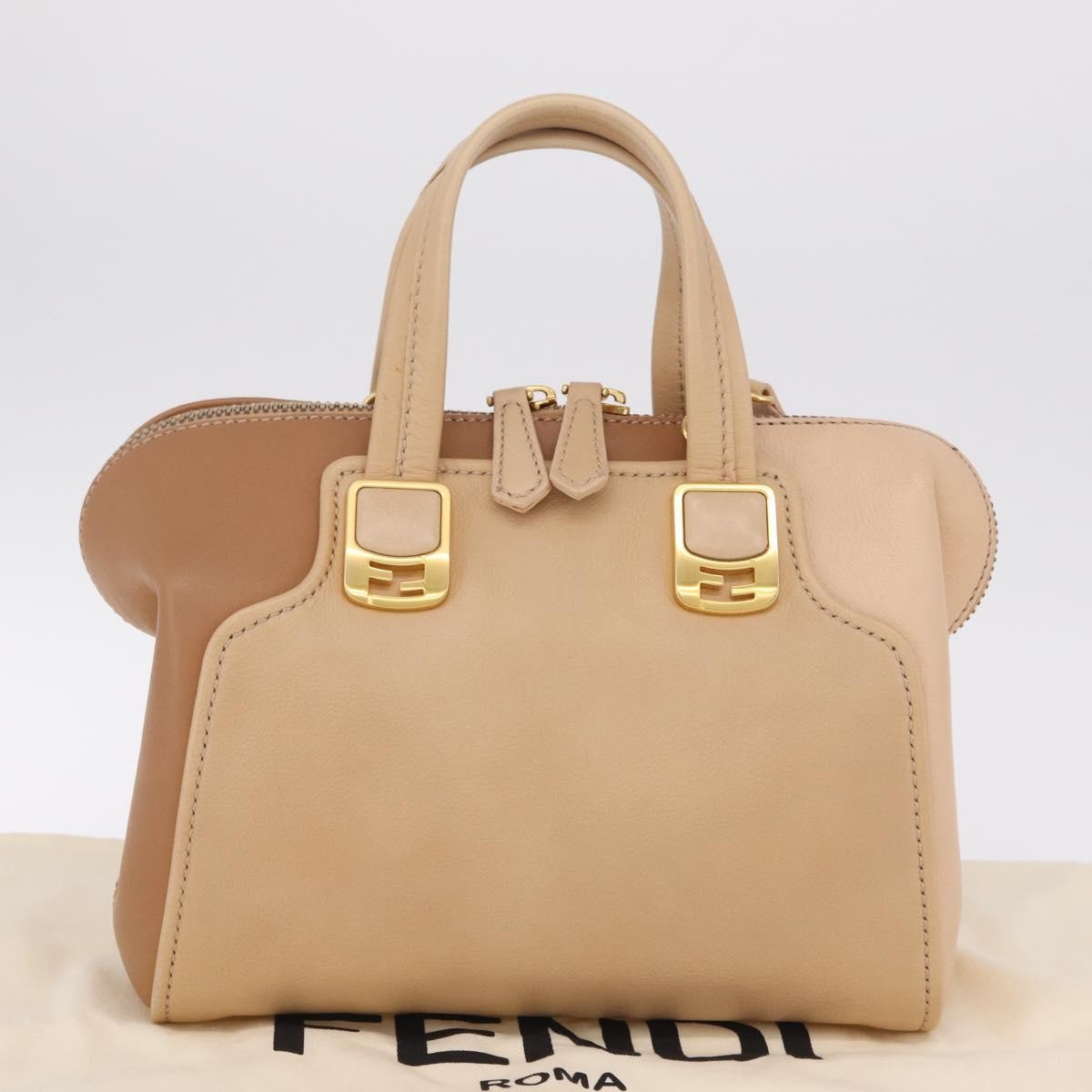 Fendi Chameleon Satchel Leather Beige Leather Handbag (Pre-Owned)