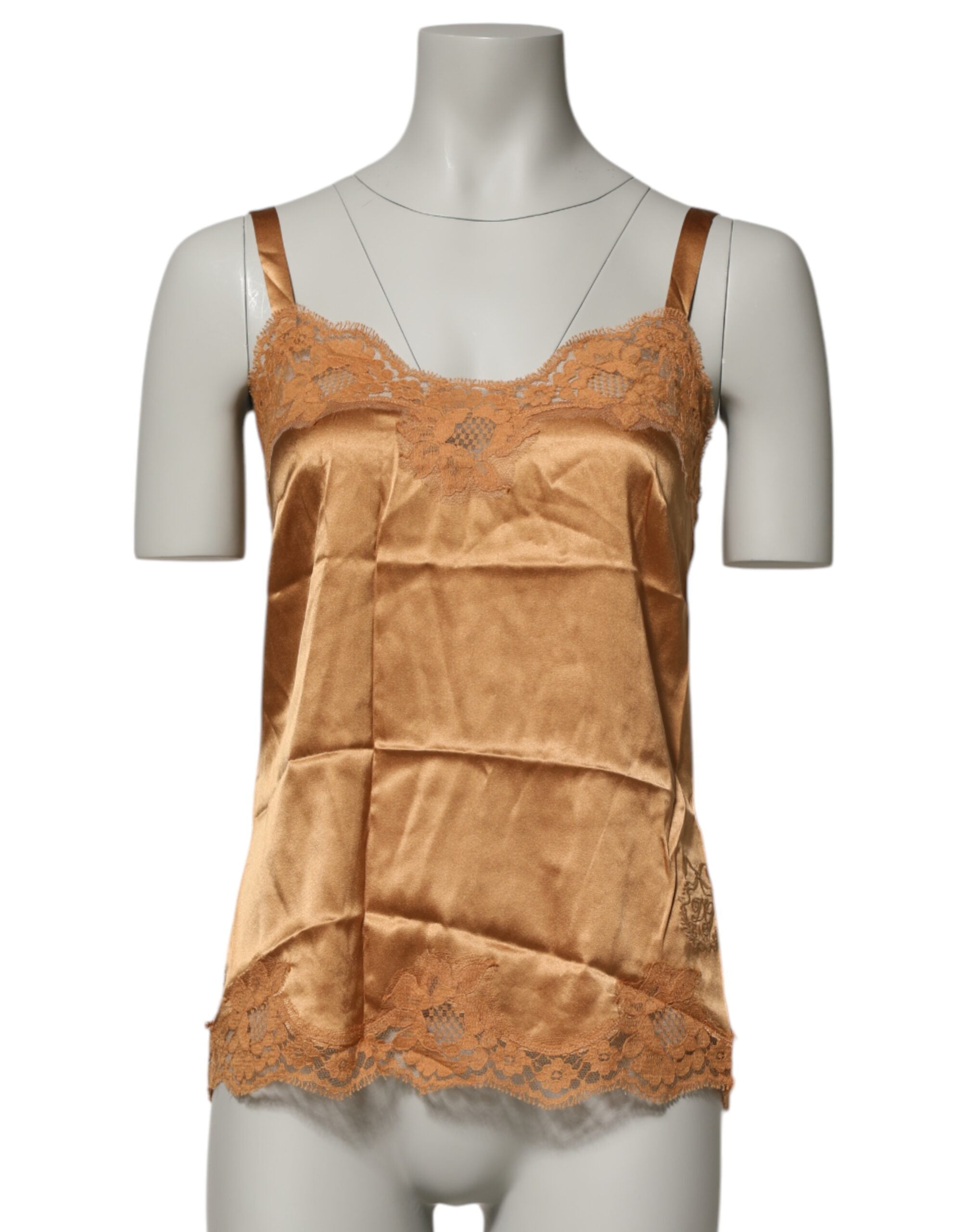 Dolce & Gabbana Brown Floral Lace Silk Satin Tank Lingerie Women's Underwear