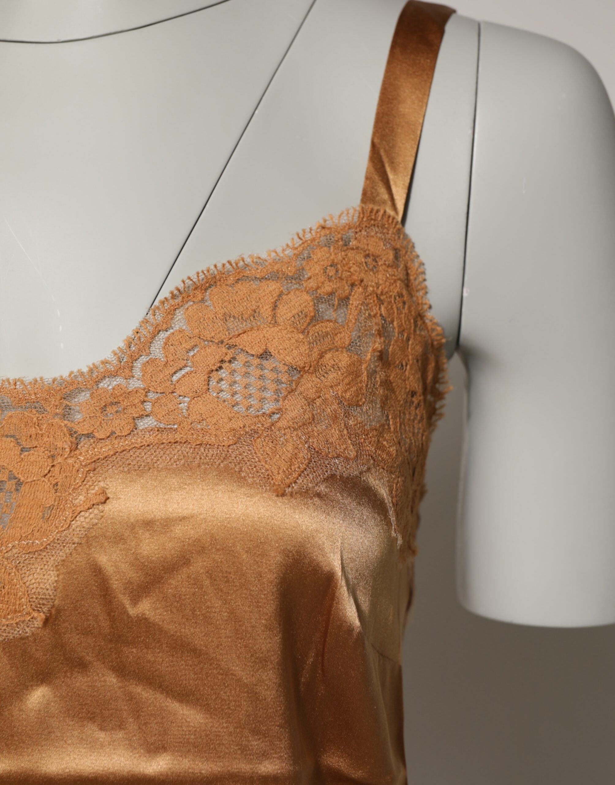 Dolce & Gabbana Brown Floral Lace Silk Satin Tank Lingerie Women's Underwear