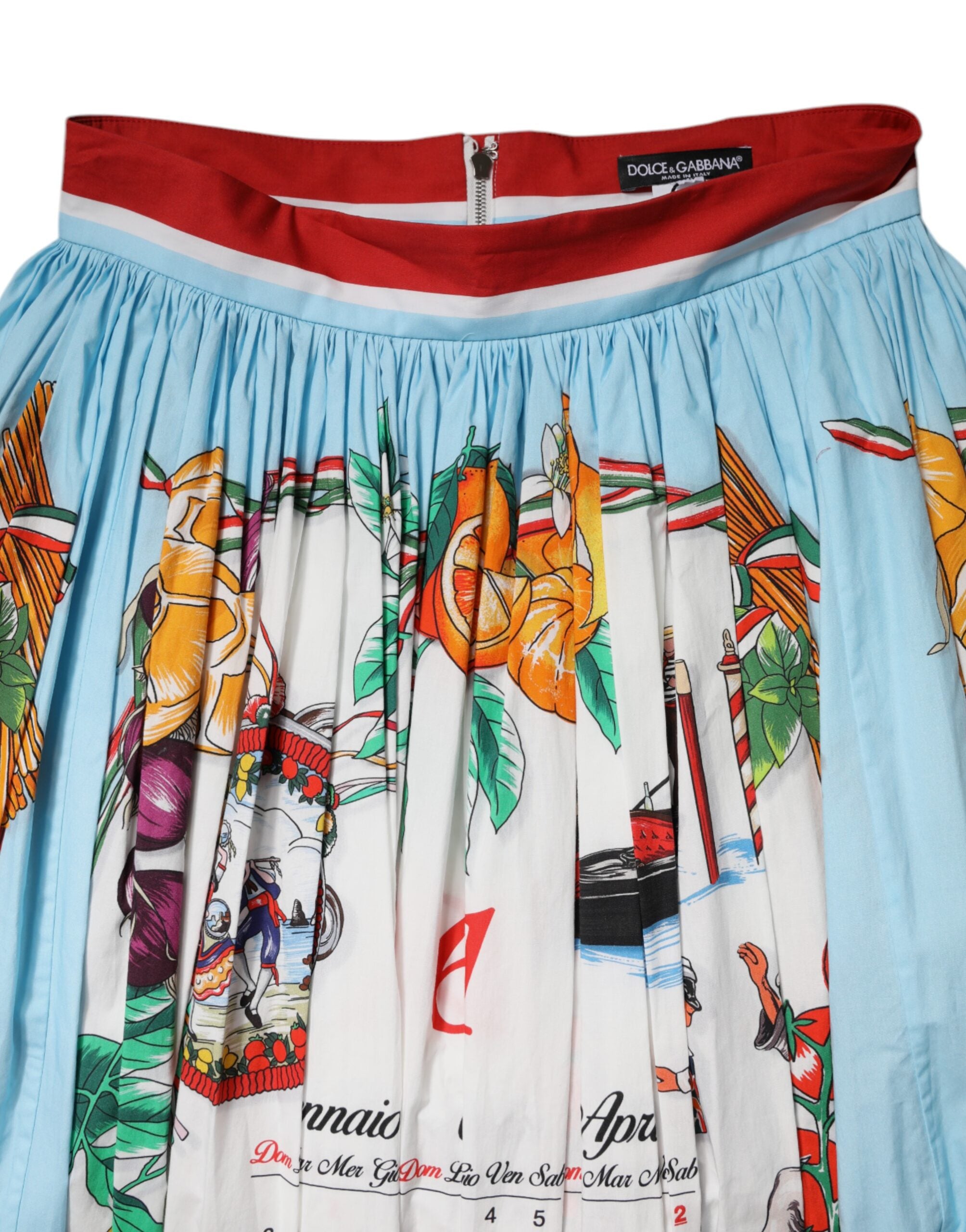 Dolce & Gabbana White Calendar Print Cotton Gathered Maxi Women's Skirt