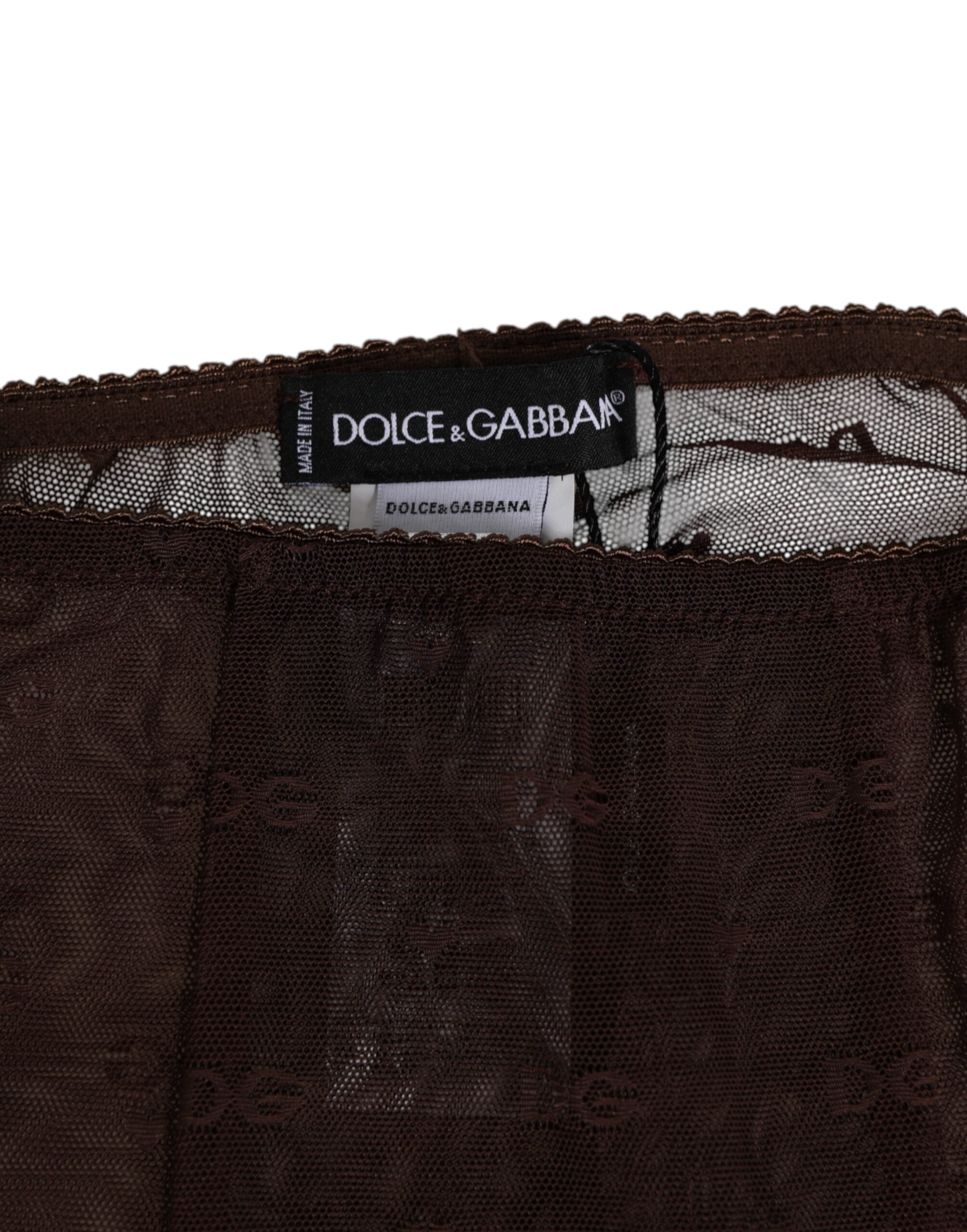 Dolce & Gabbana Brown Nylon Logo Lace Leggings Pants Women's Underwear