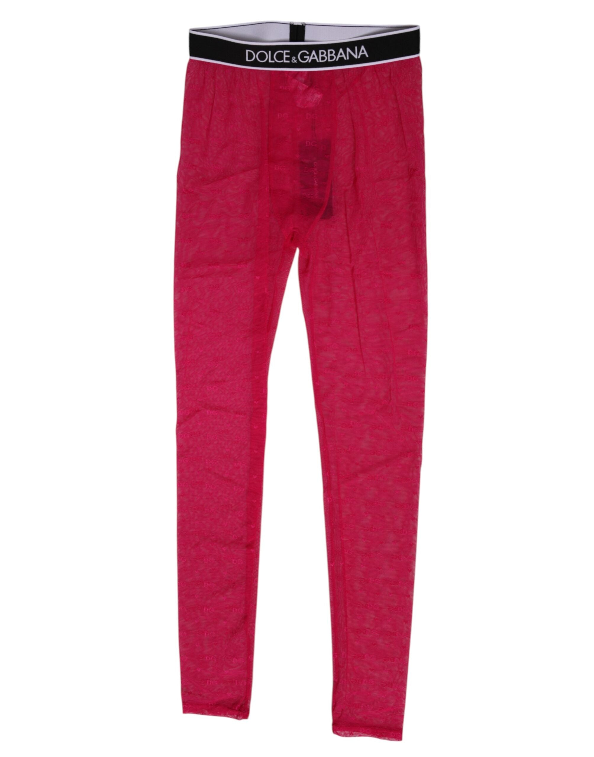 Dolce & Gabbana Fuchsia Nylon Logo Lace Leggings Pants Women's Underwear