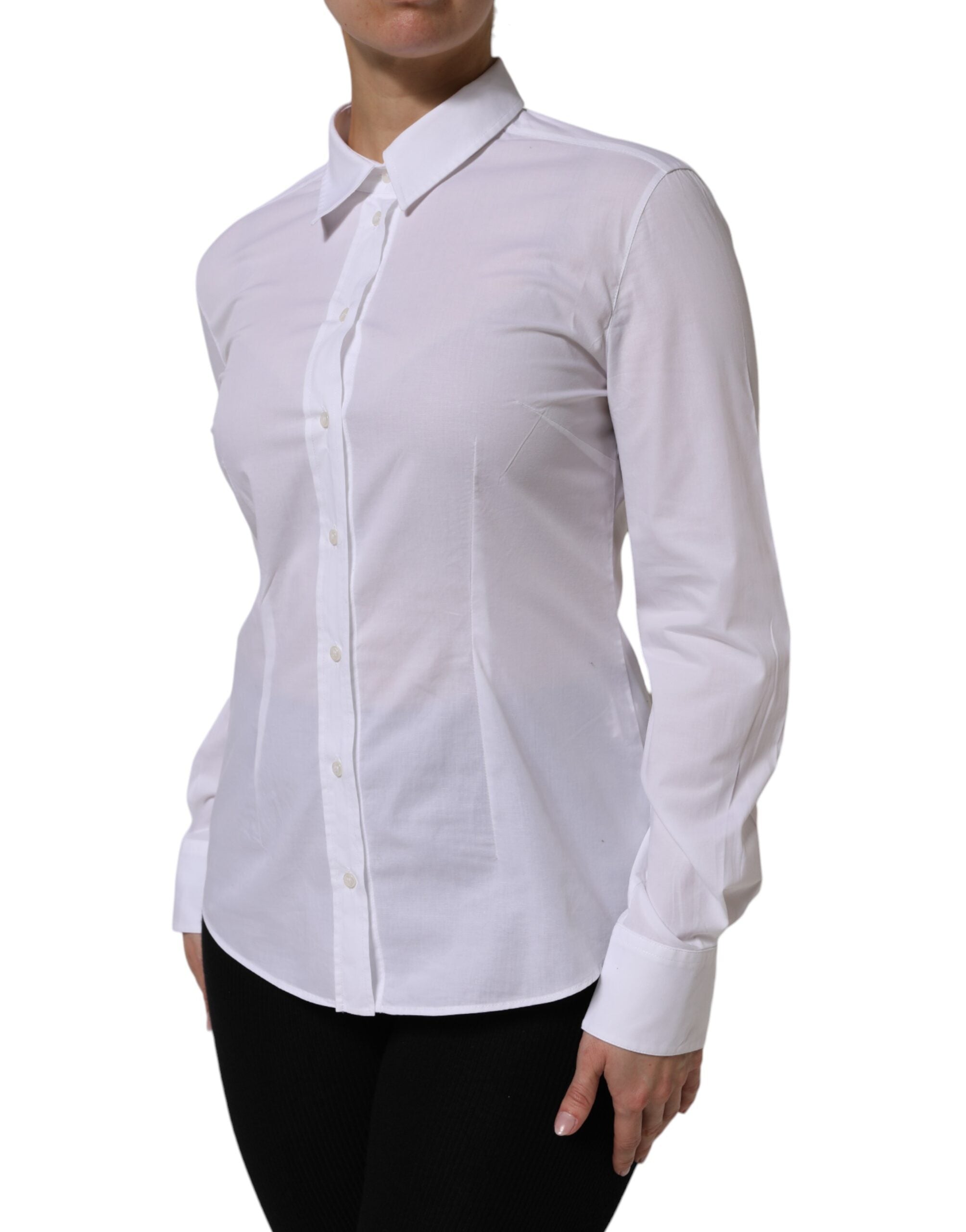 Dolce & Gabbana White Cotton Collared Buttoned Dress Shirt Women's Top (Pre-Owned)
