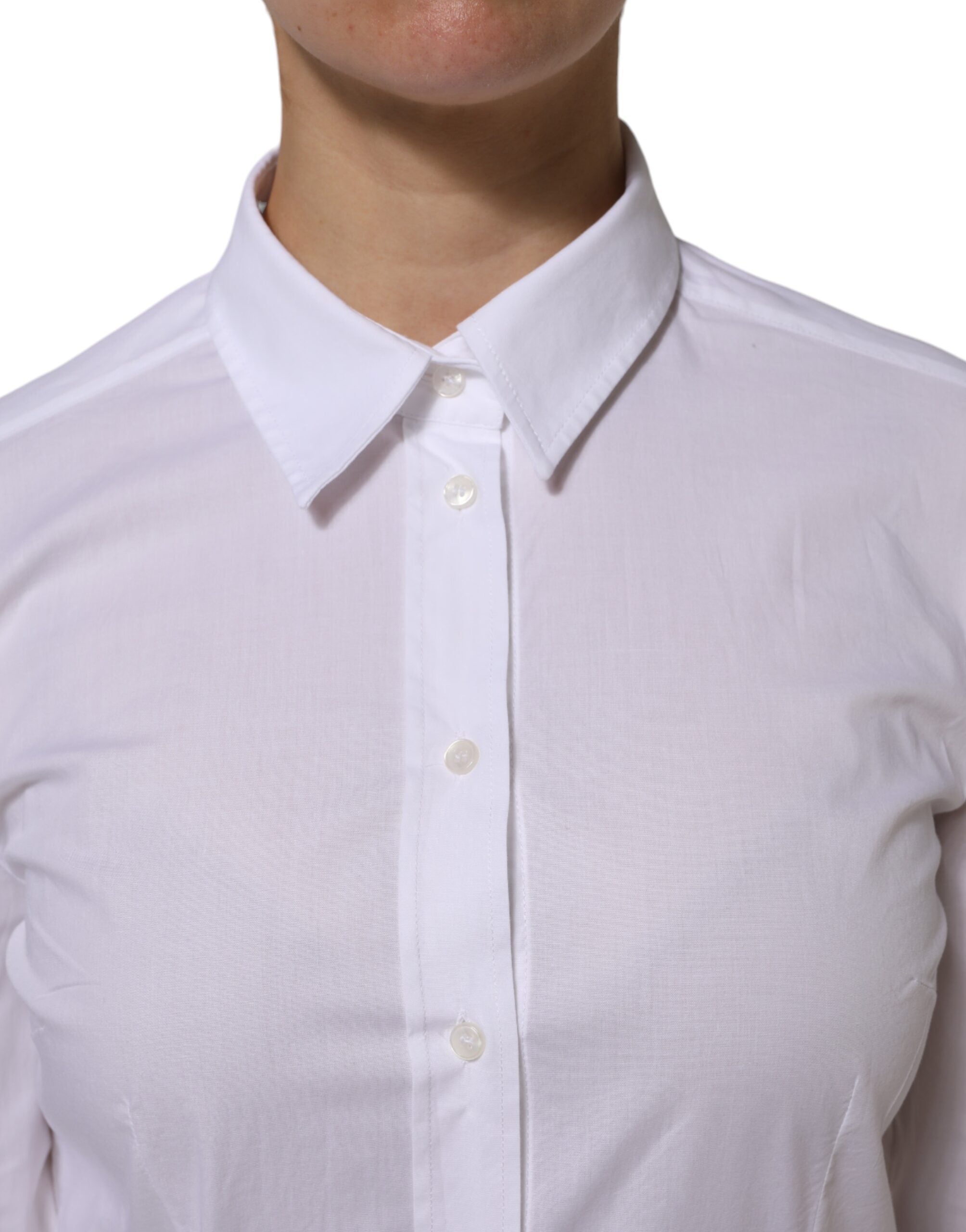 Dolce & Gabbana White Cotton Collared Buttoned Dress Shirt Women's Top (Pre-Owned)