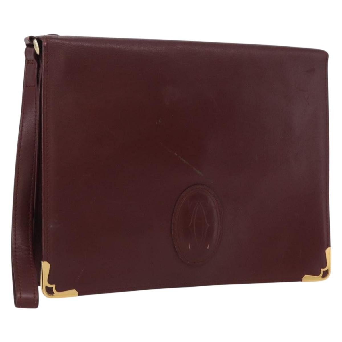 Cartier Must De Cartier Clutch Leather Burgundy Leather Clutche & Pouche Bag (Pre-Owned)