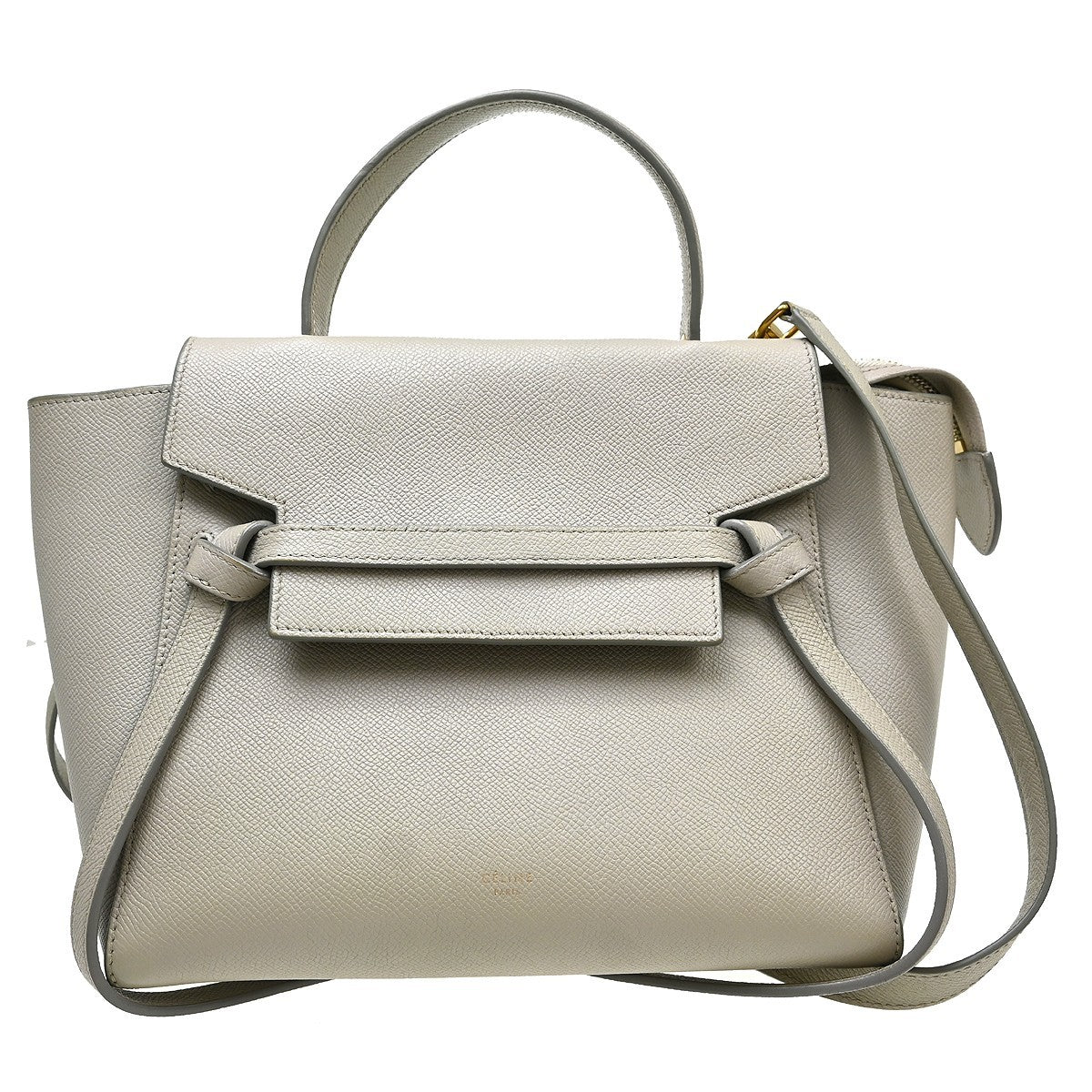Celine Belt Textured Leather Gray Leather Handbag (Pre-Owned)