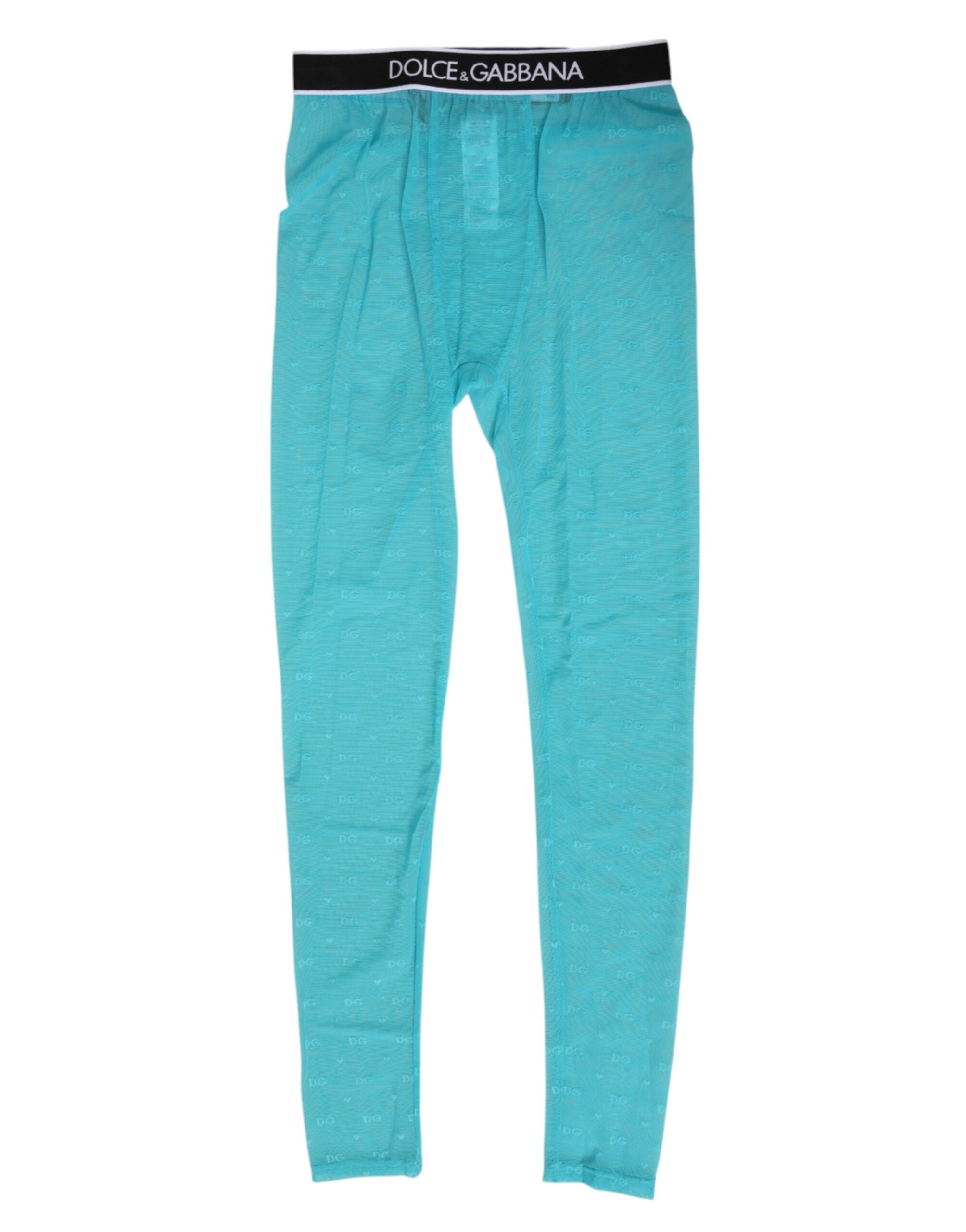 Dolce & Gabbana Light Blue Nylon Logo Lace Leggings Pants Women's Underwear