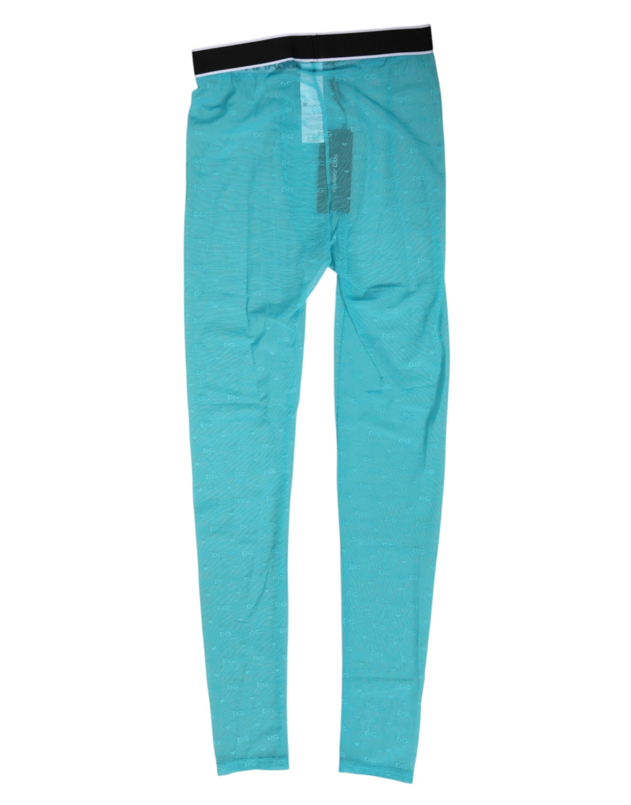 Dolce & Gabbana Light Blue Nylon Logo Lace Leggings Pants Women's Underwear