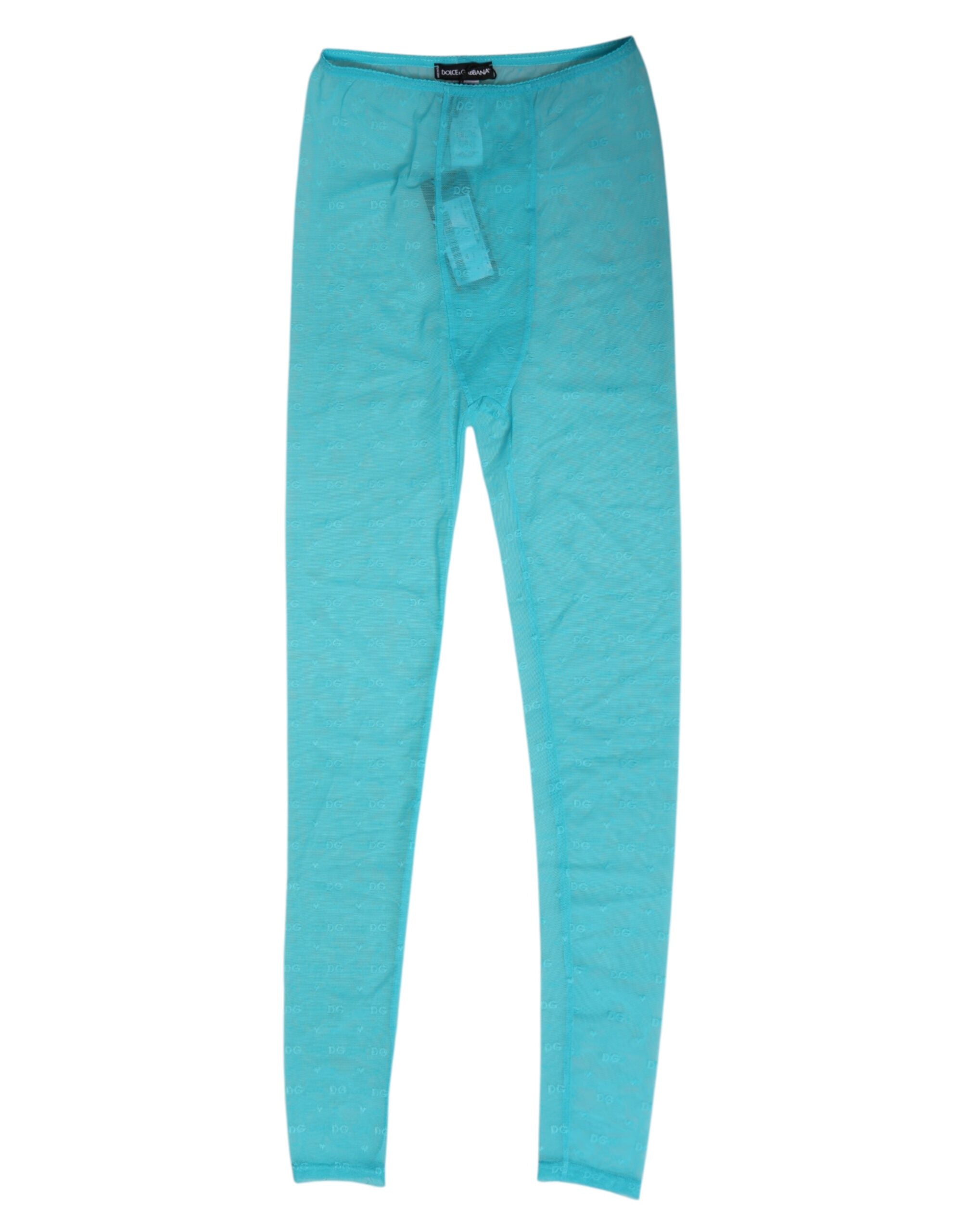 Dolce & Gabbana Light Blue Nylon Logo Lace Leggings Pants Women's Underwear