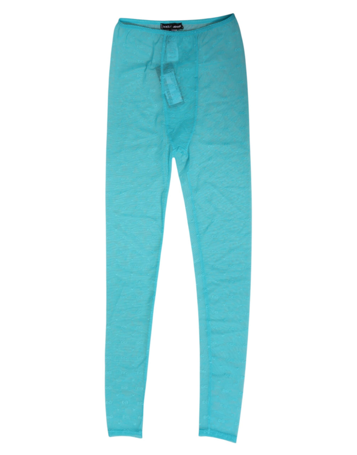 Dolce & Gabbana Light Blue Nylon Logo Lace Leggings Pants Women's Underwear
