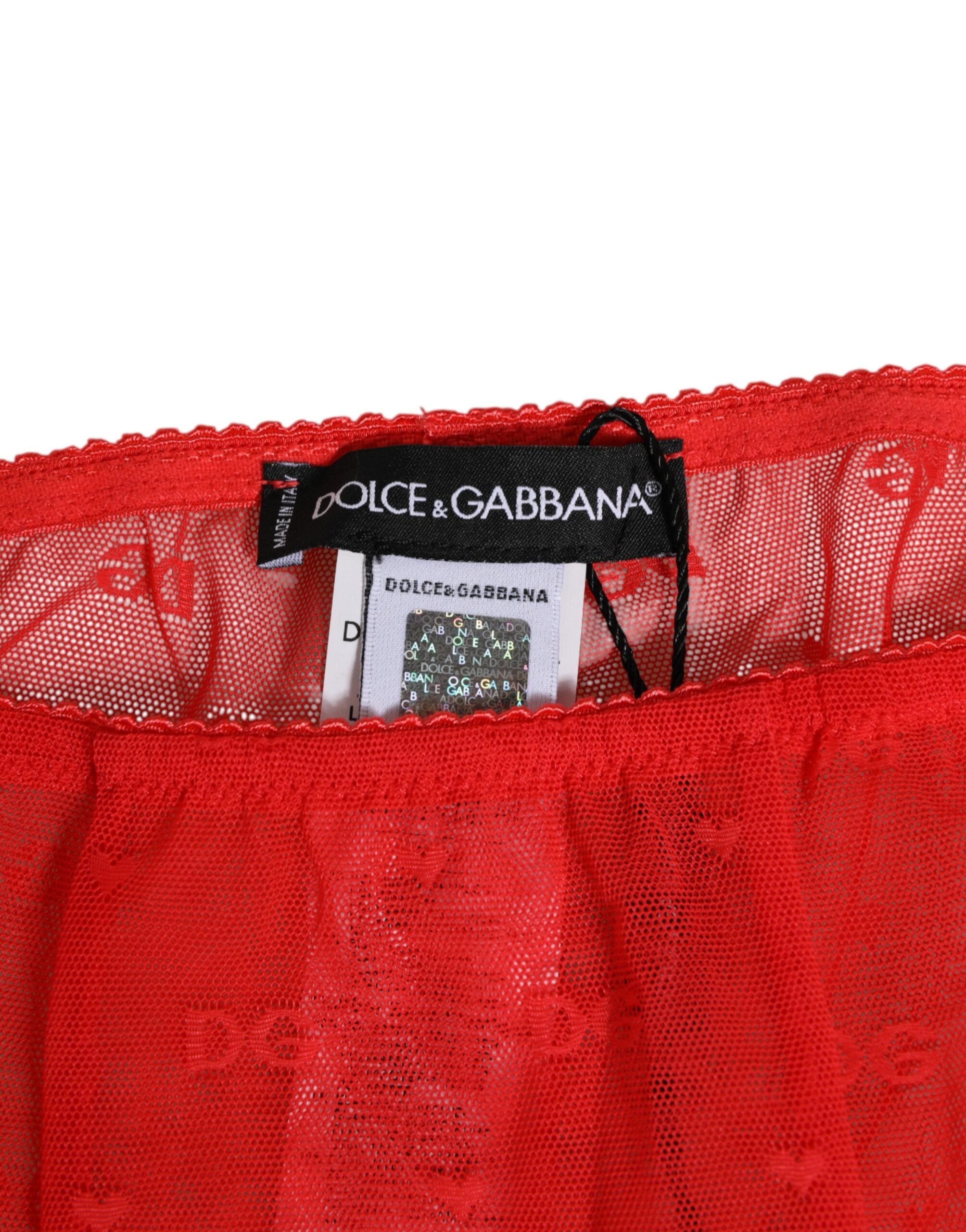 Dolce & Gabbana Red Nylon Logo Lace Leggings Pants Women's Underwear