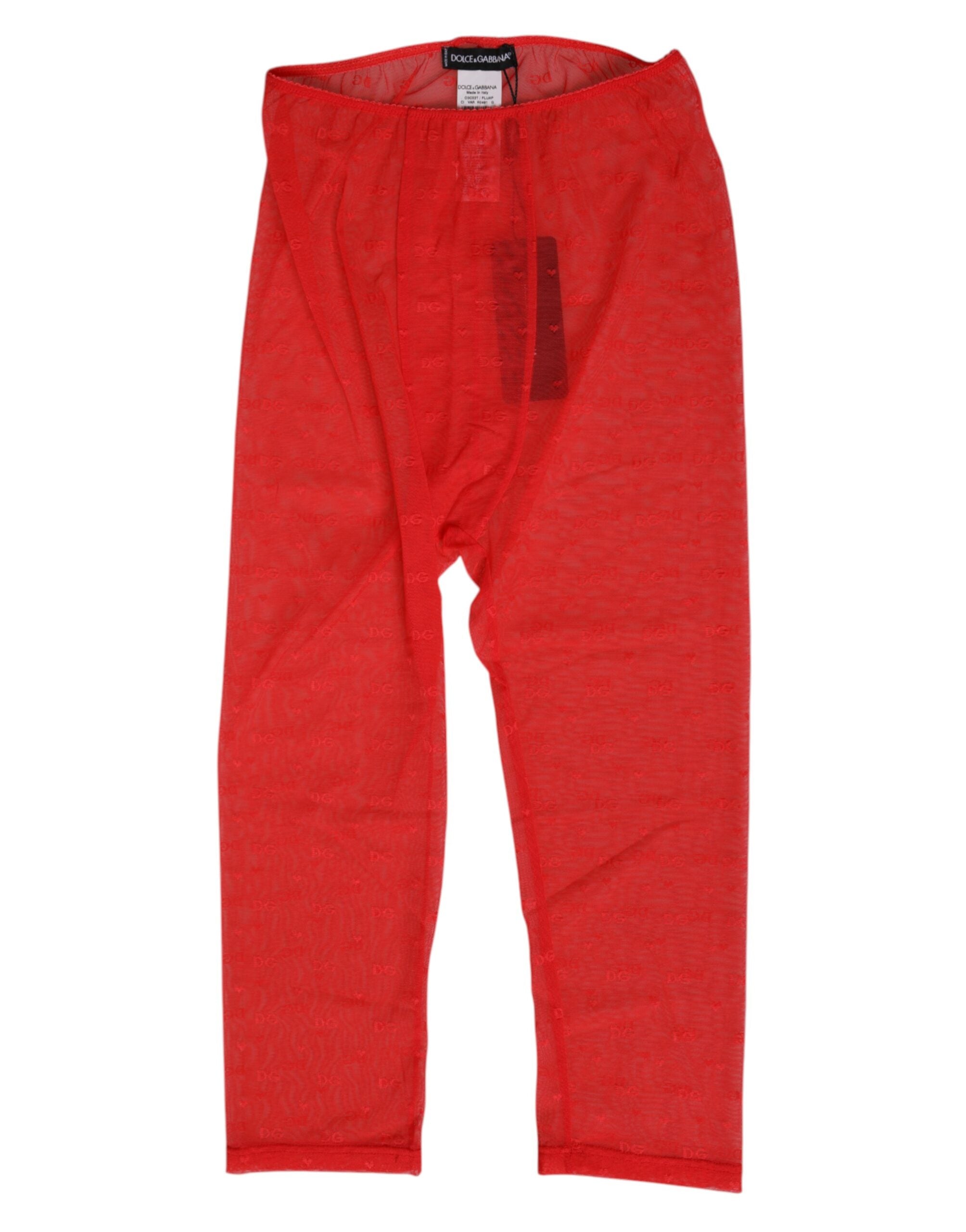 Dolce & Gabbana Red Logo Lace Tight Midi Trousers Women's Underwear
