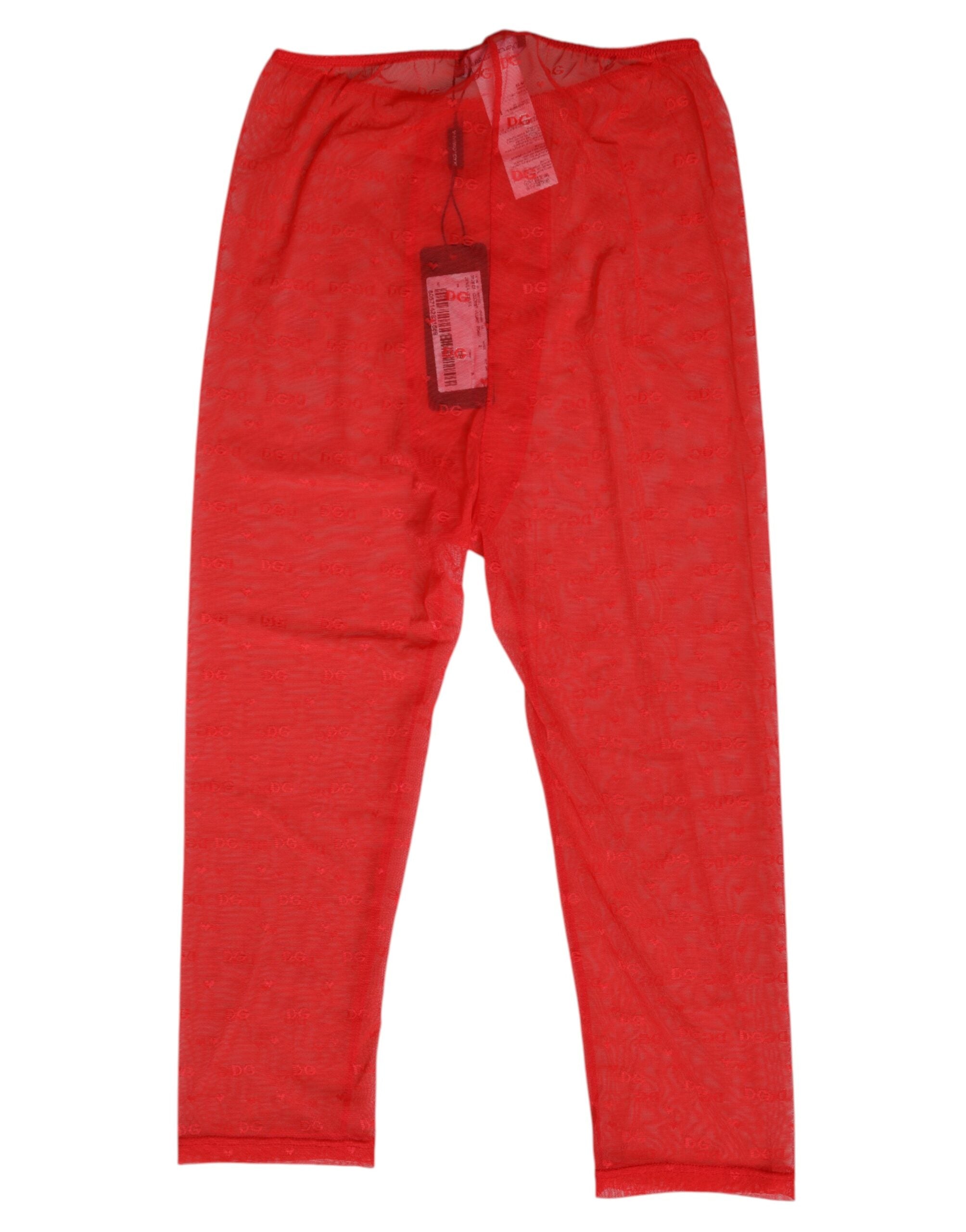 Dolce & Gabbana Red Logo Lace Tight Midi Trousers Women's Underwear