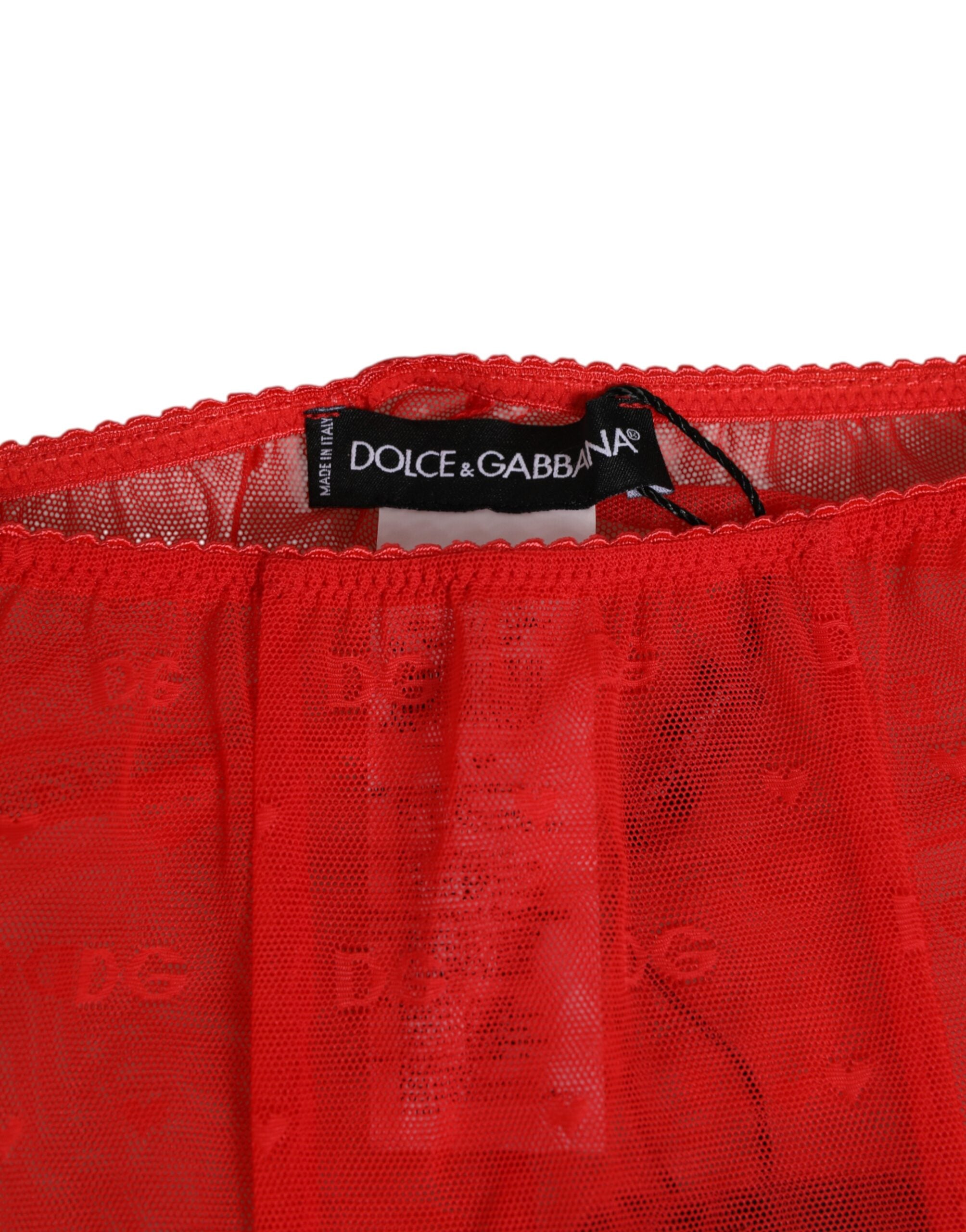 Dolce & Gabbana Red Logo Lace Tight Midi Trousers Women's Underwear