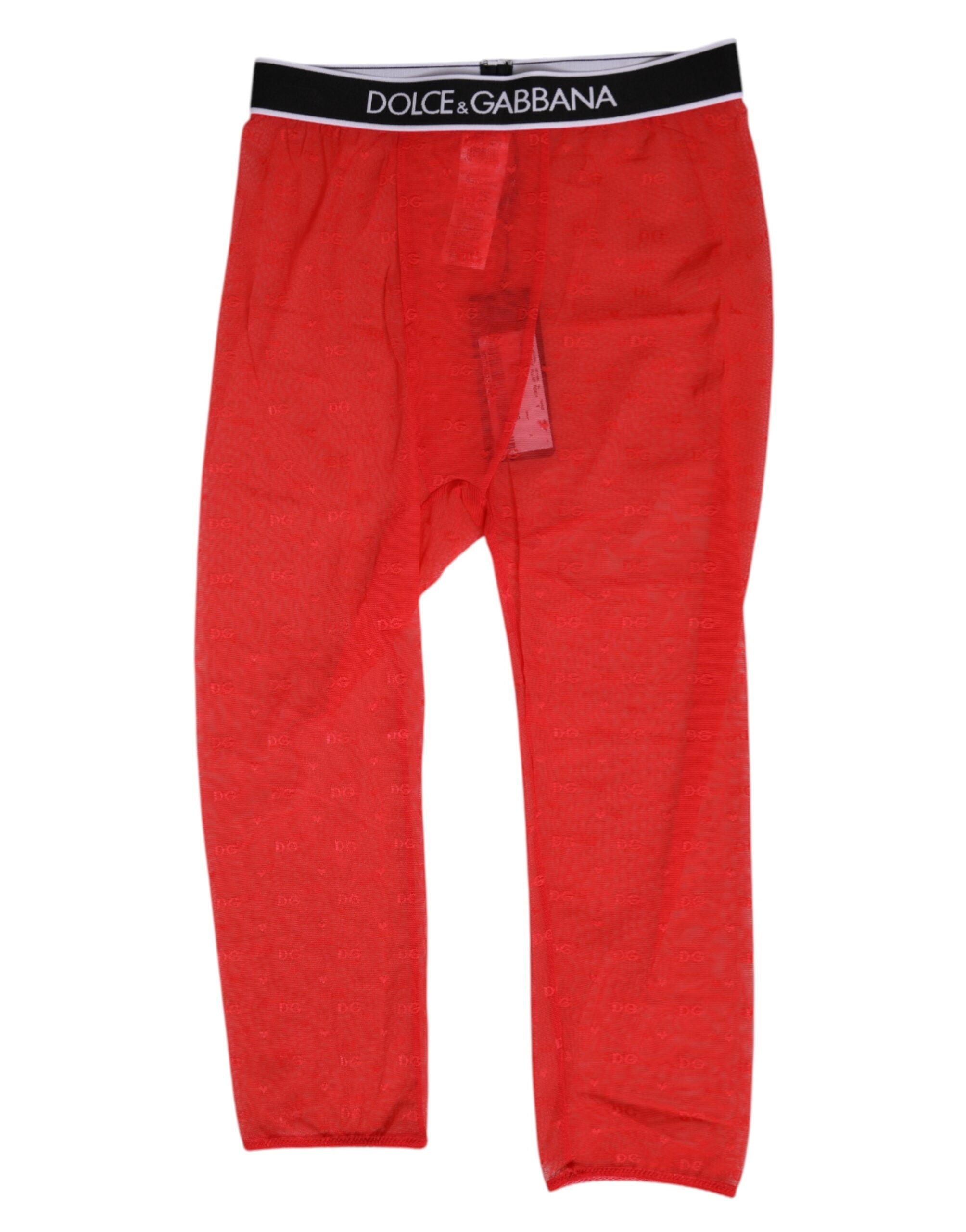 Dolce & Gabbana Red Logo Lace Tight Midi Trousers Women's Underwear