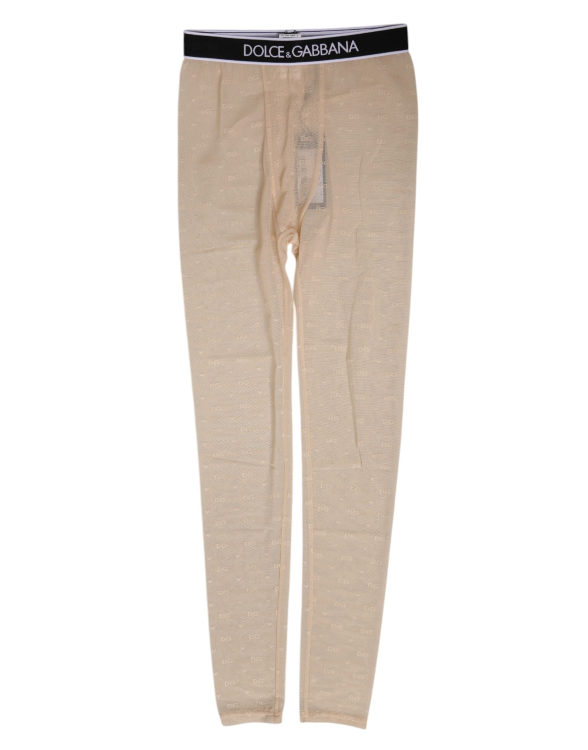 Dolce & Gabbana Beige Nylon Logo Lace Leggings Pants Women's Underwear