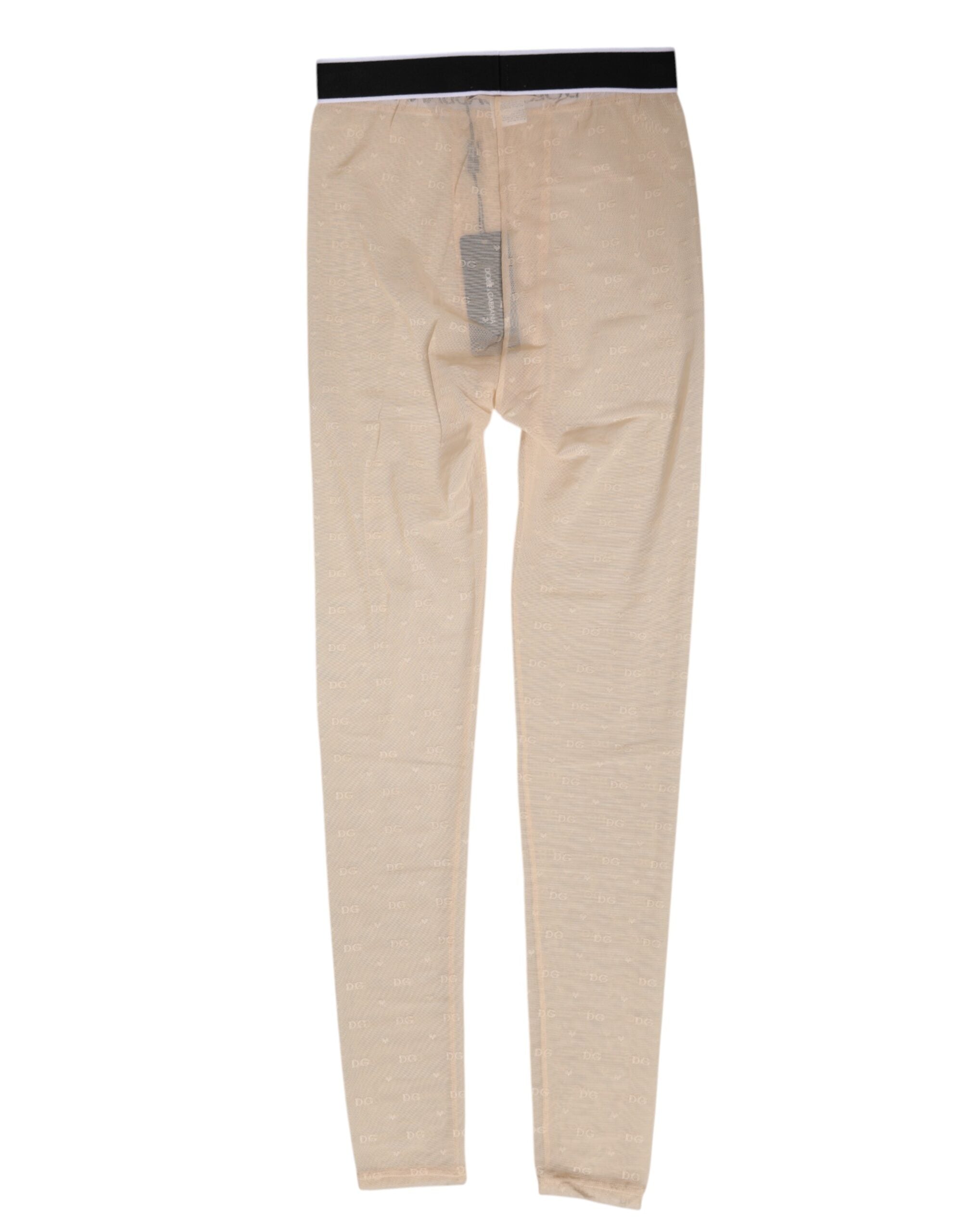Dolce & Gabbana Beige Nylon Logo Lace Leggings Pants Women's Underwear