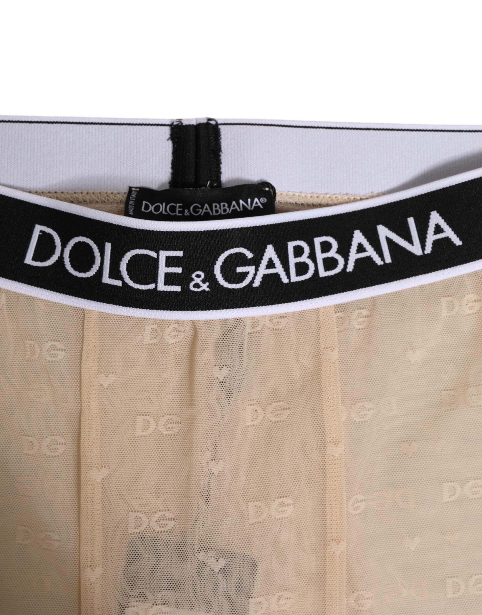 Dolce & Gabbana Beige Nylon Logo Lace Leggings Pants Women's Underwear