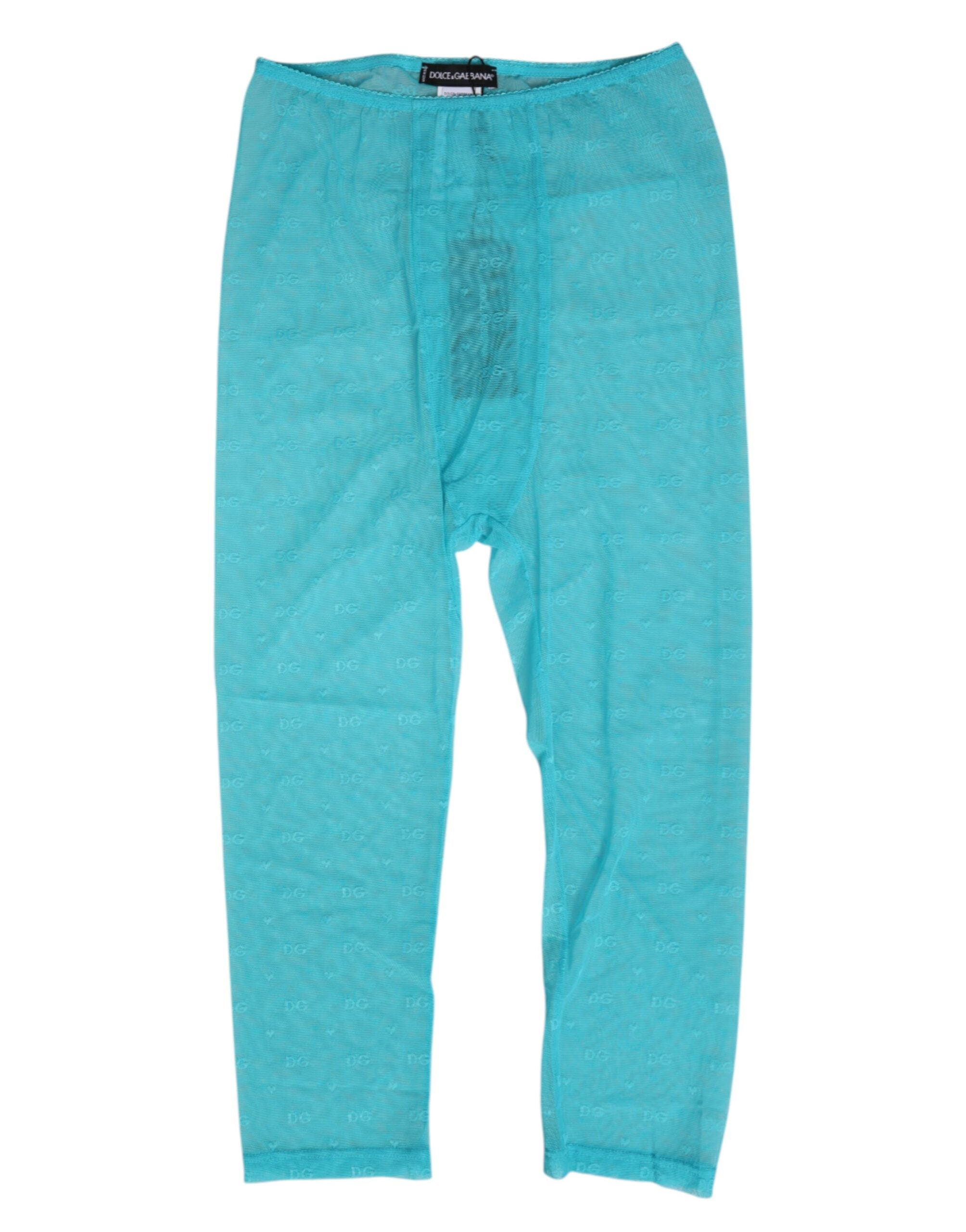 Dolce & Gabbana Light Blue Logo Lace Tight Midi Trouser Women's Underwear