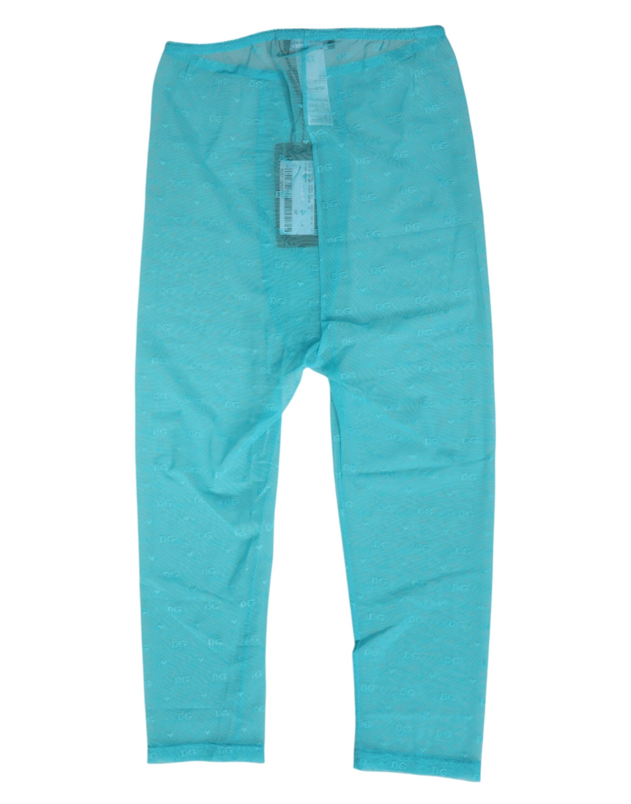 Dolce & Gabbana Light Blue Logo Lace Tight Midi Trouser Women's Underwear
