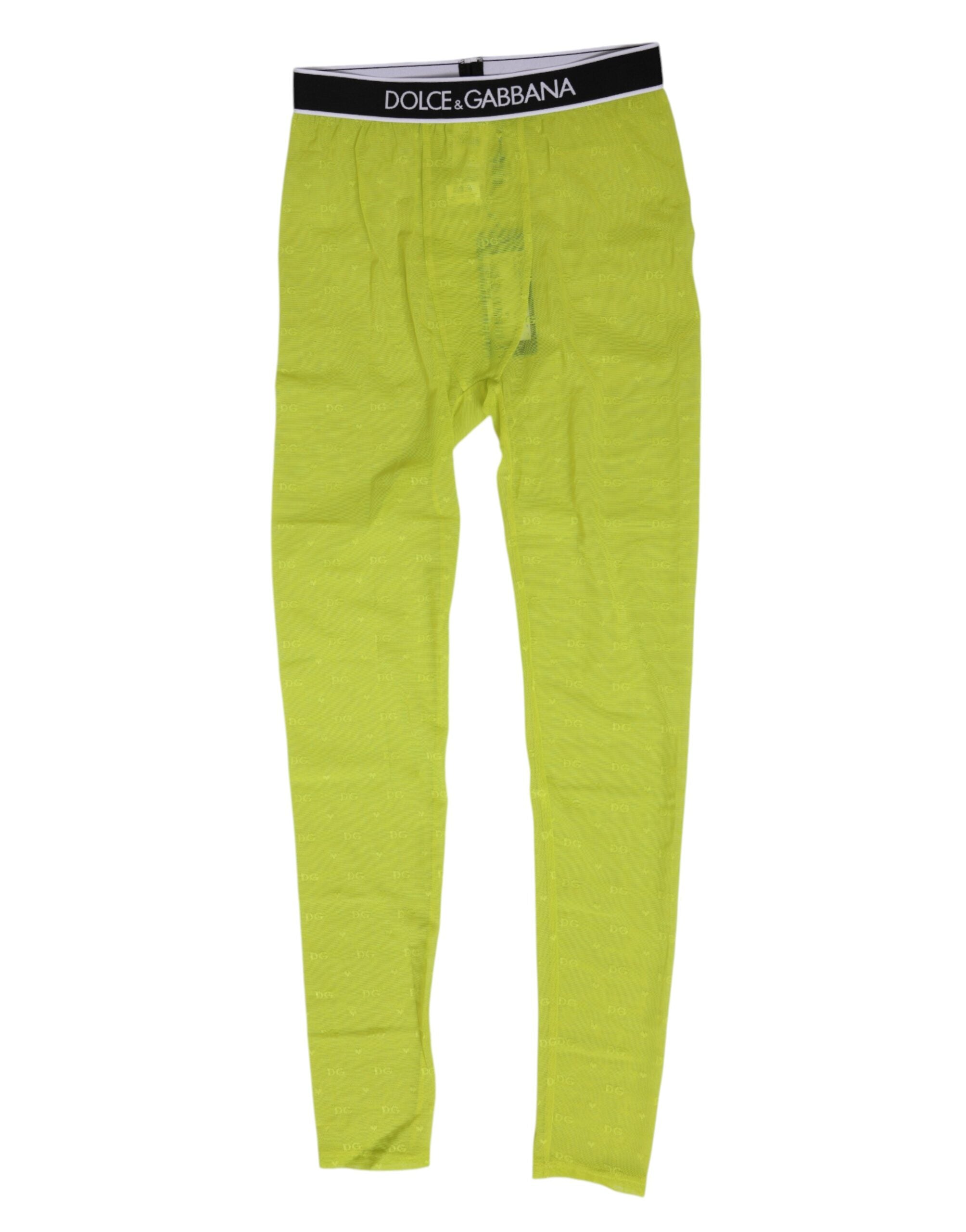 Dolce & Gabbana Neon Green Nylon Logo Lace Leggings Pants Women's Underwear