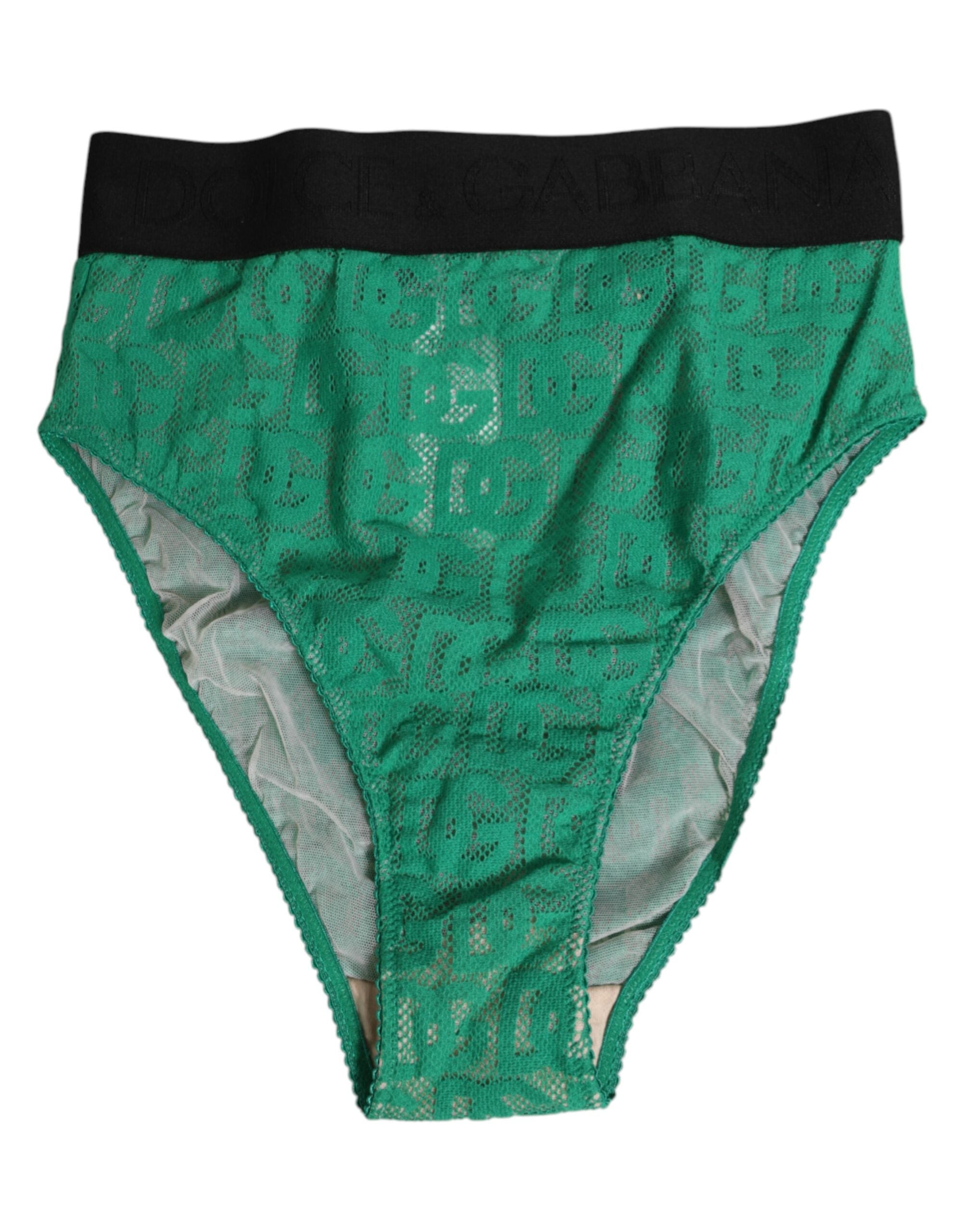Dolce & Gabbana Green DG Logo Lace High Brief Panty Women's Underwear