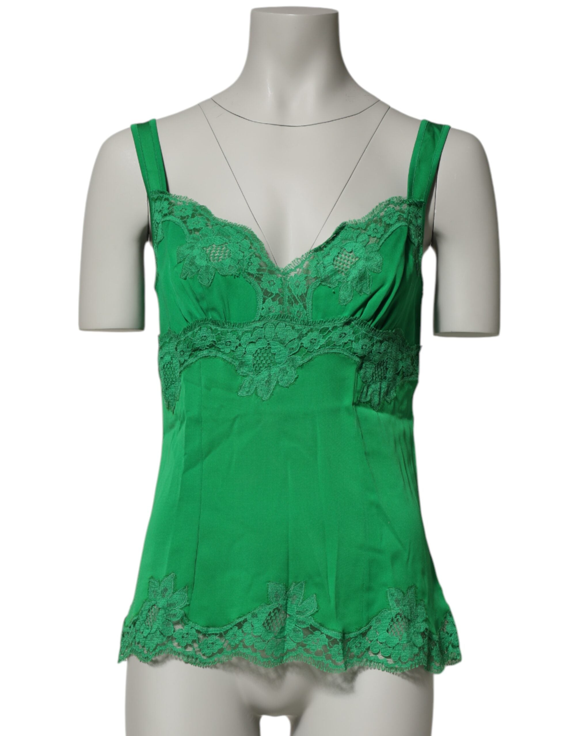 Dolce & Gabbana Green Floral Lace Tank Lingerie Top Women's Underwear