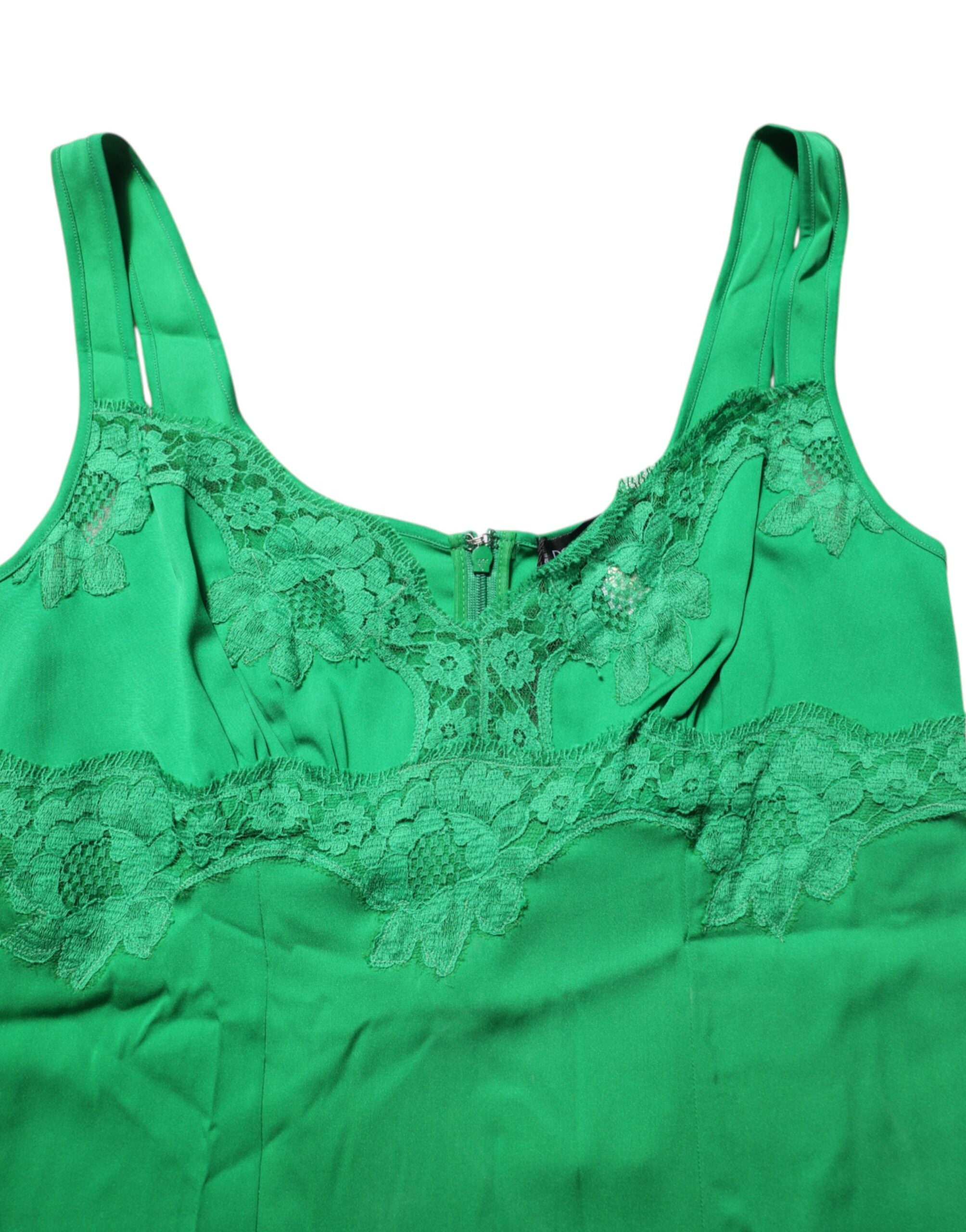 Dolce & Gabbana Green Floral Lace Tank Lingerie Top Women's Underwear