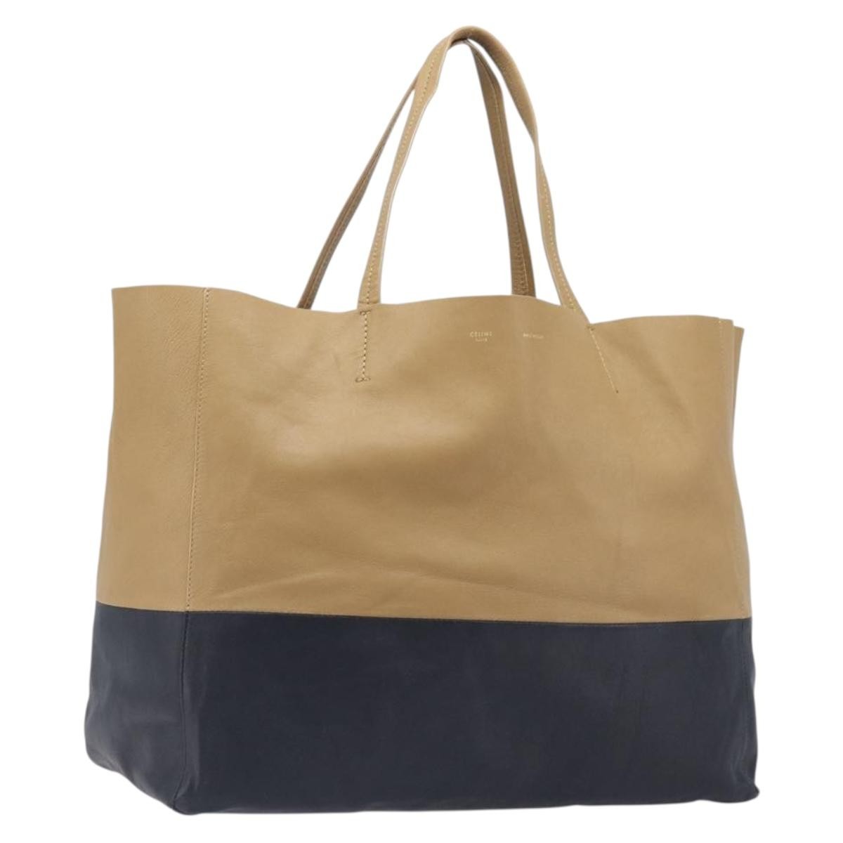 Celine Horizontal Bi-Cabas Leather Beige Leather Tote Bag Bag (Pre-Owned)