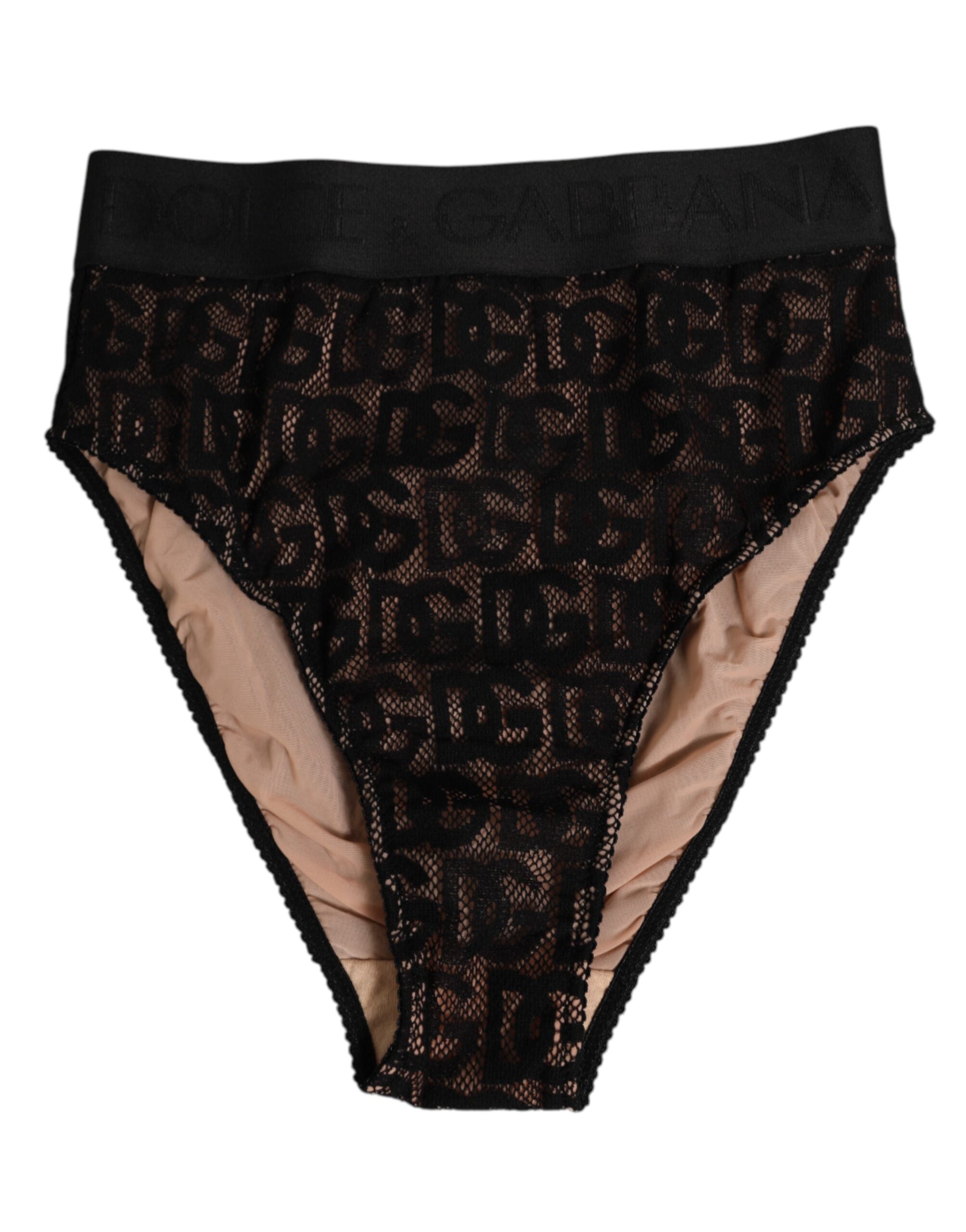 Dolce & Gabbana Black DG Logo Lace High Brief Panty Women's Underwear