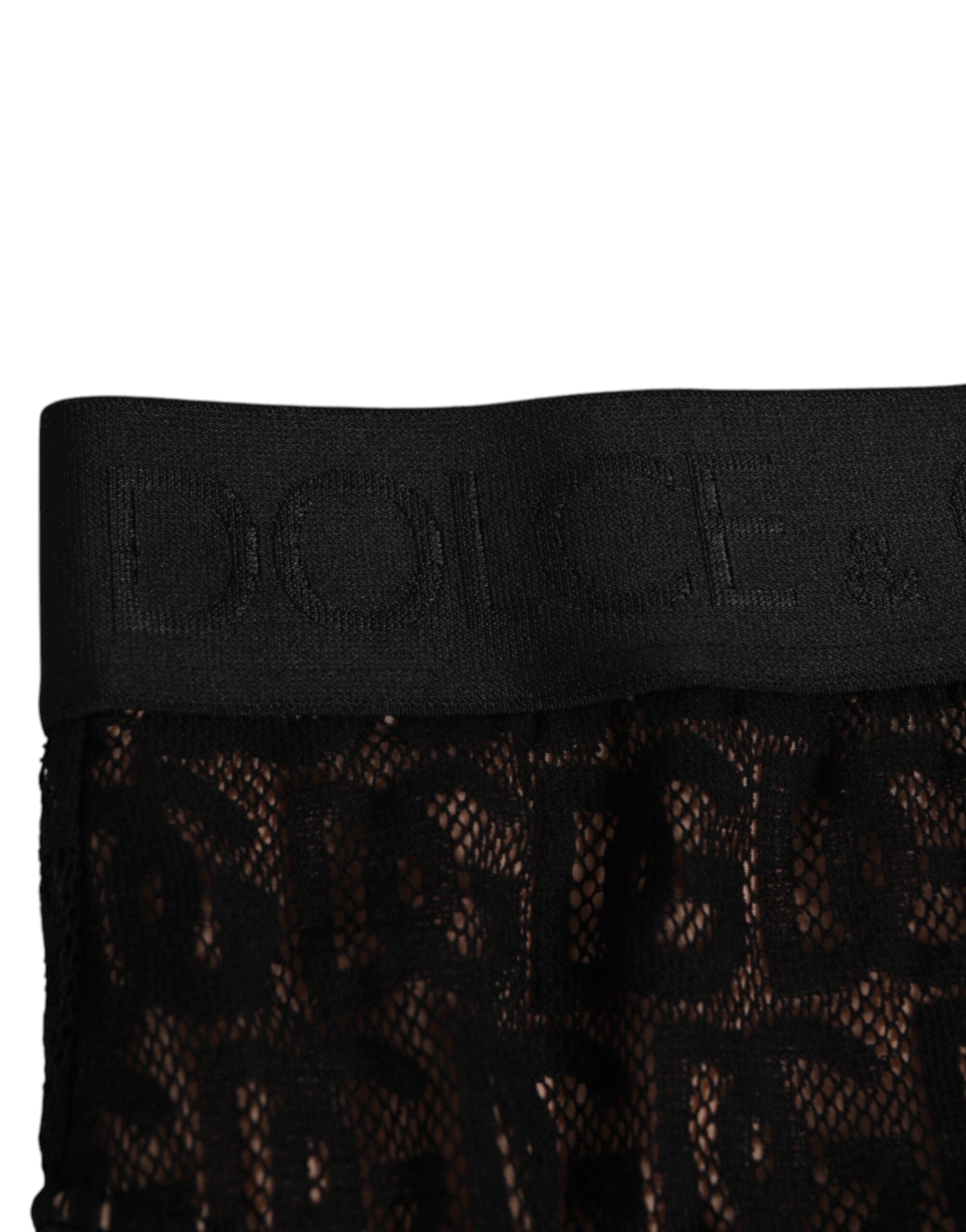 Dolce & Gabbana Black DG Logo Lace High Brief Panty Women's Underwear