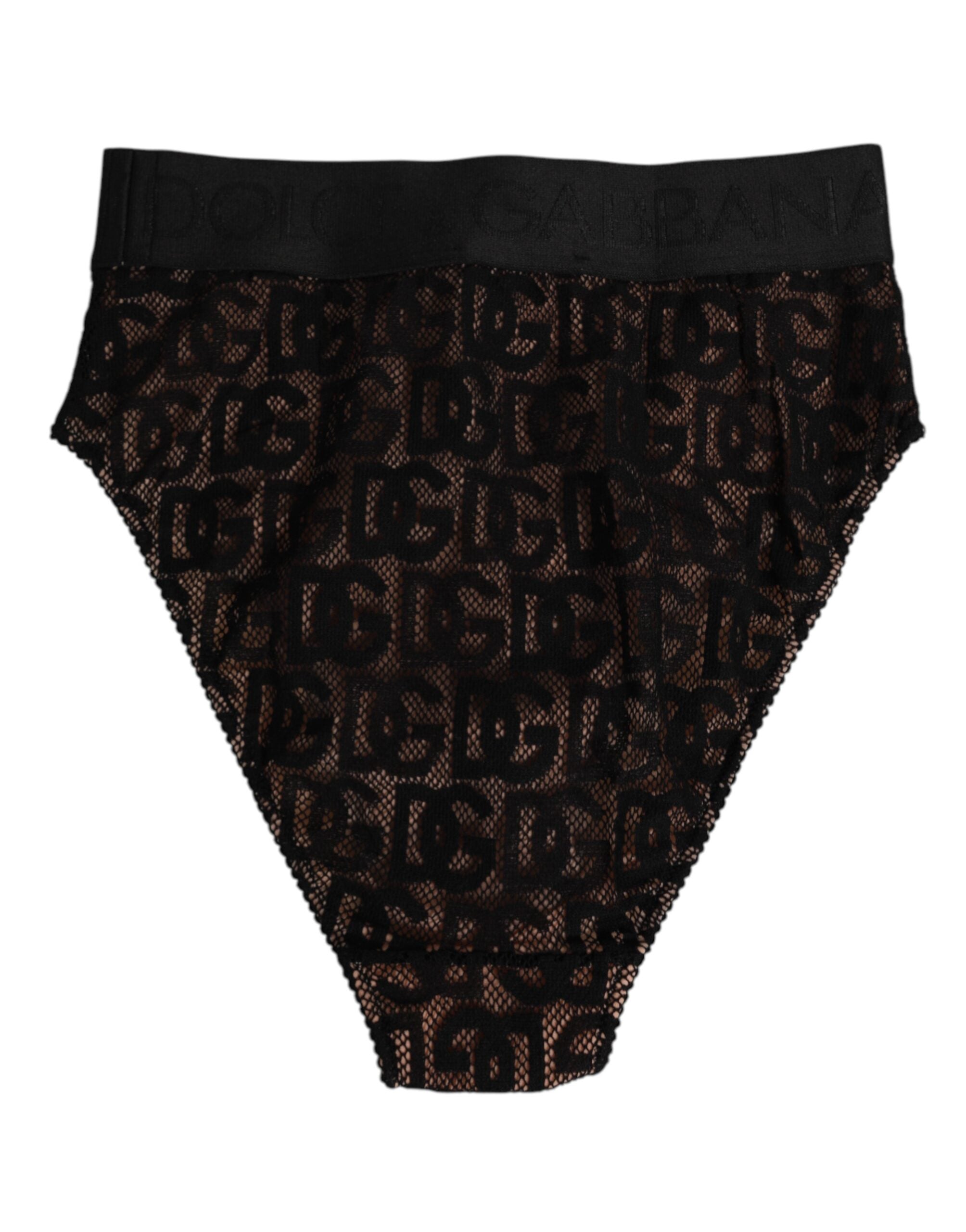 Dolce & Gabbana Black DG Logo Lace High Brief Panty Women's Underwear