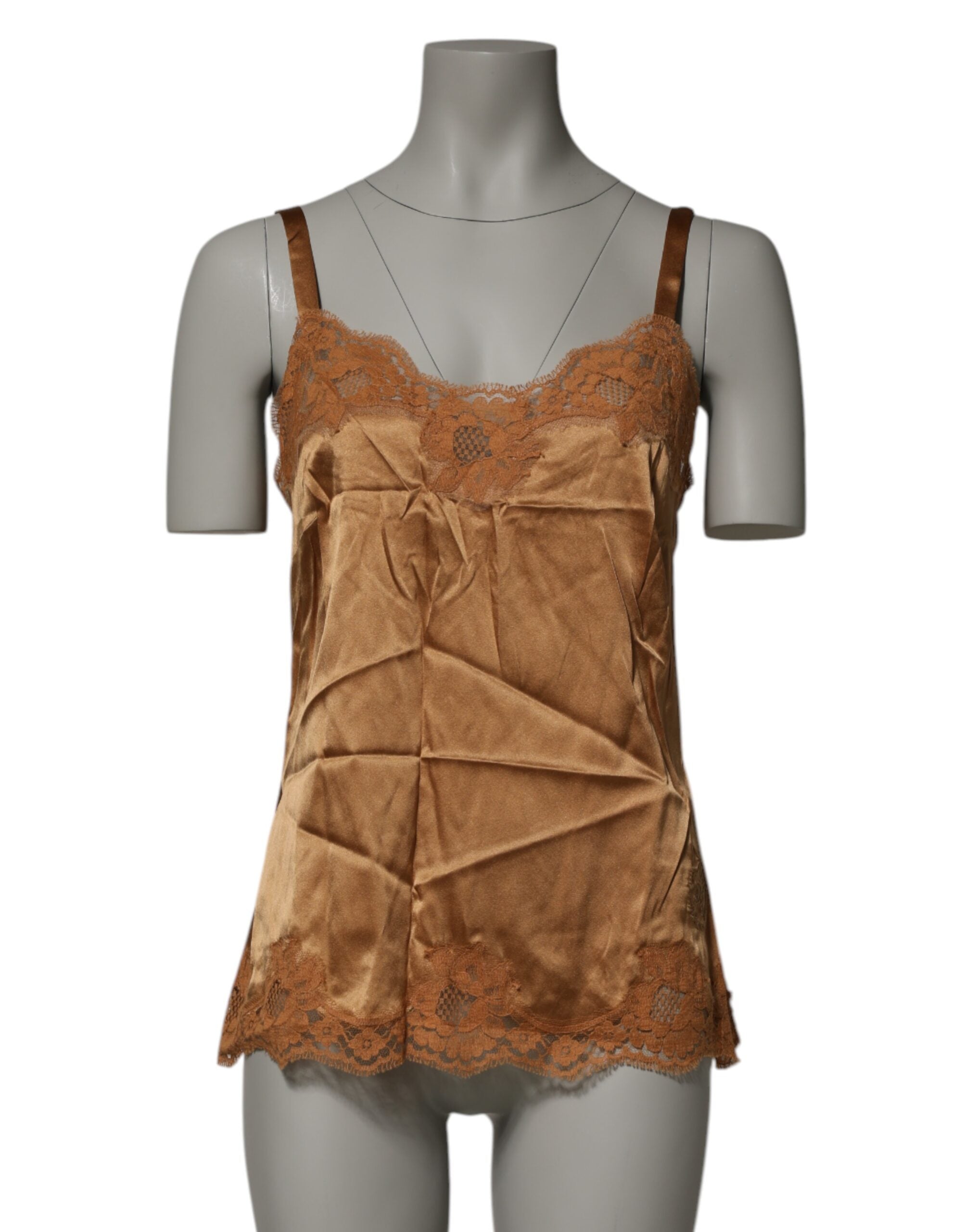 Dolce & Gabbana Brown Floral Lace Tank Lingerie Sleepwear Women's Underwear