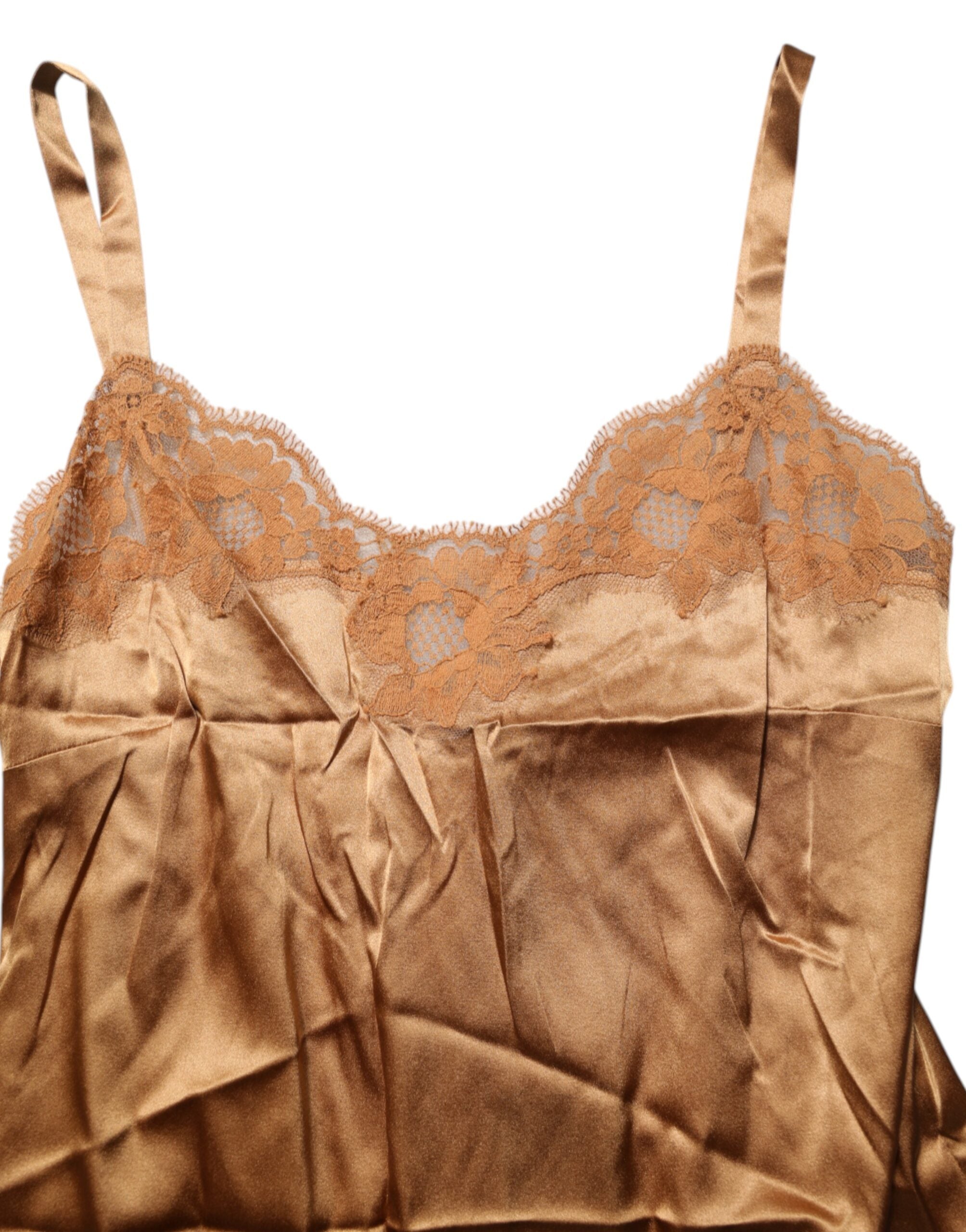 Dolce & Gabbana Brown Floral Lace Tank Lingerie Sleepwear Women's Underwear