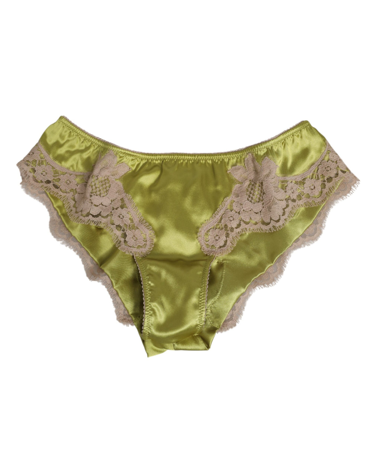 Dolce & Gabbana Green Silk Satin Floral Lace Trim Panty Women's Underwear