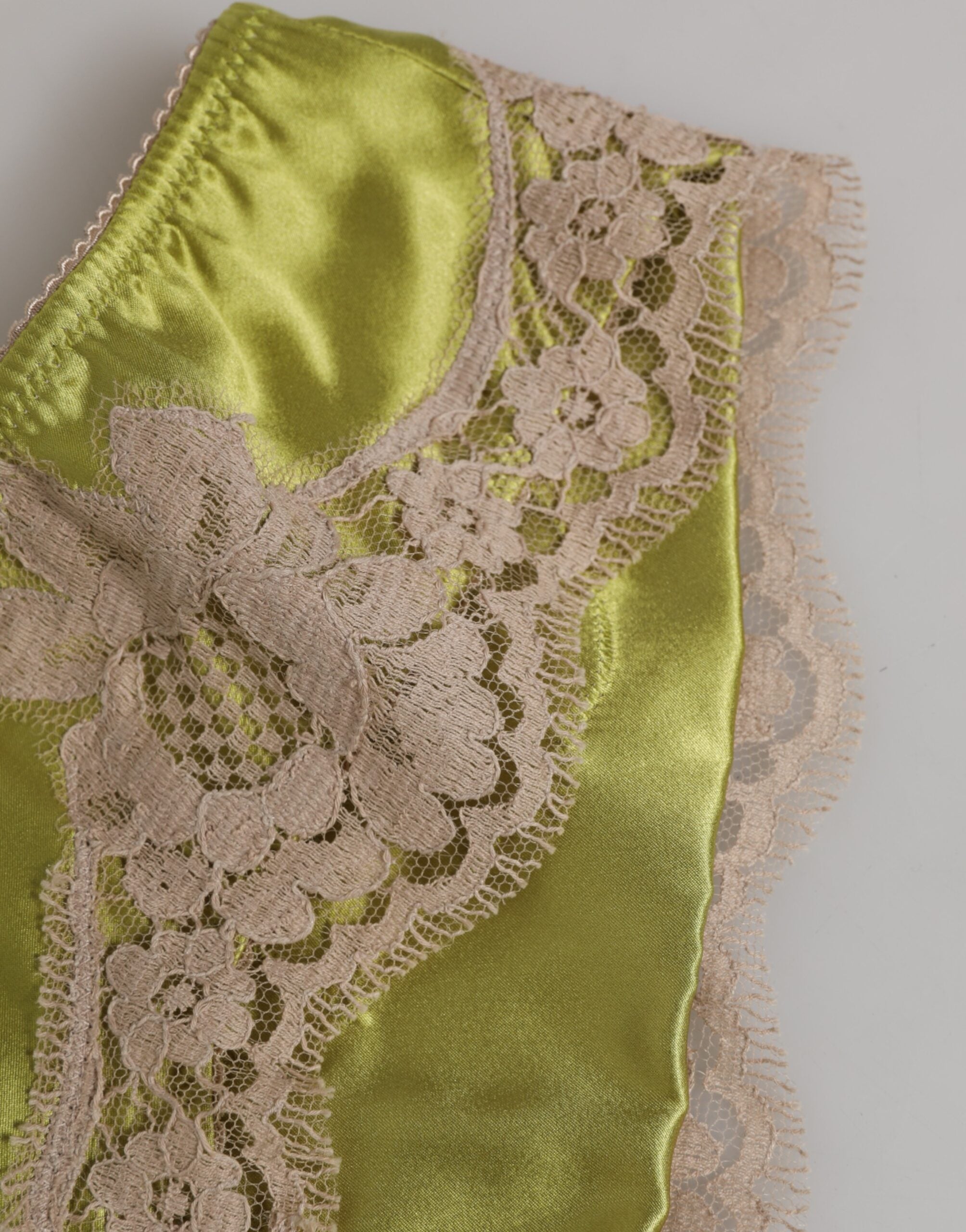 Dolce & Gabbana Green Silk Satin Floral Lace Trim Panty Women's Underwear