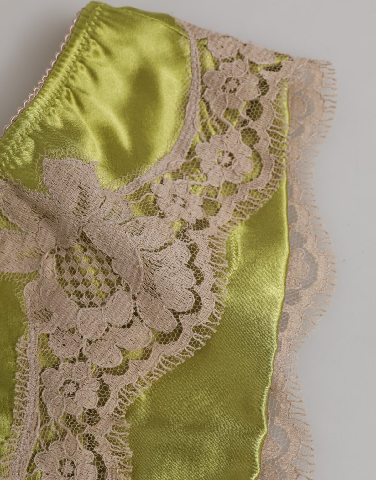 Dolce & Gabbana Green Silk Satin Floral Lace Trim Panty Women's Underwear