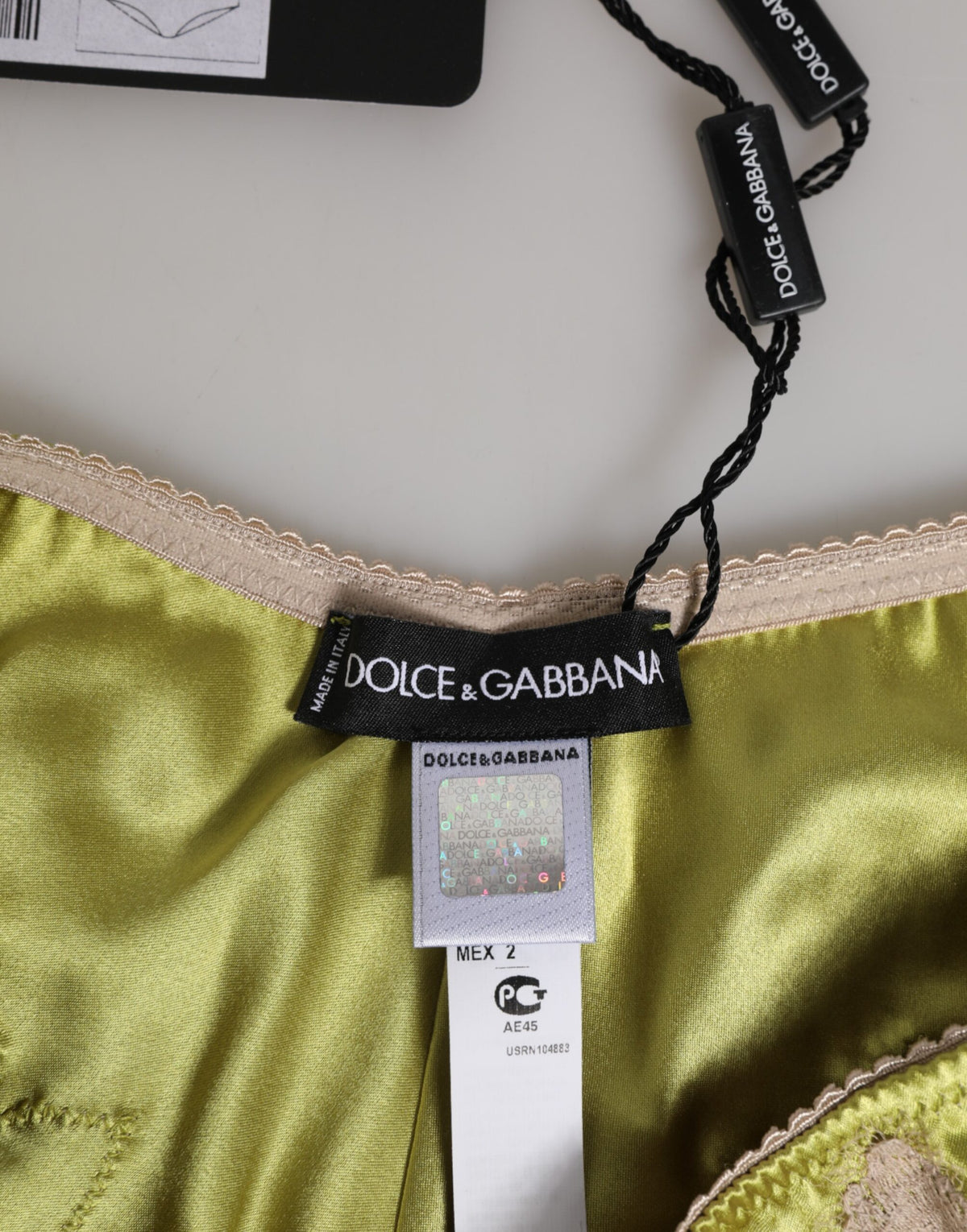 Dolce & Gabbana Green Silk Satin Floral Lace Trim Panty Women's Underwear