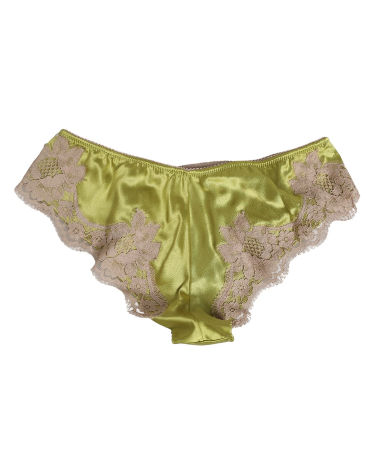 Dolce & Gabbana Green Silk Satin Floral Lace Trim Panty Women's Underwear