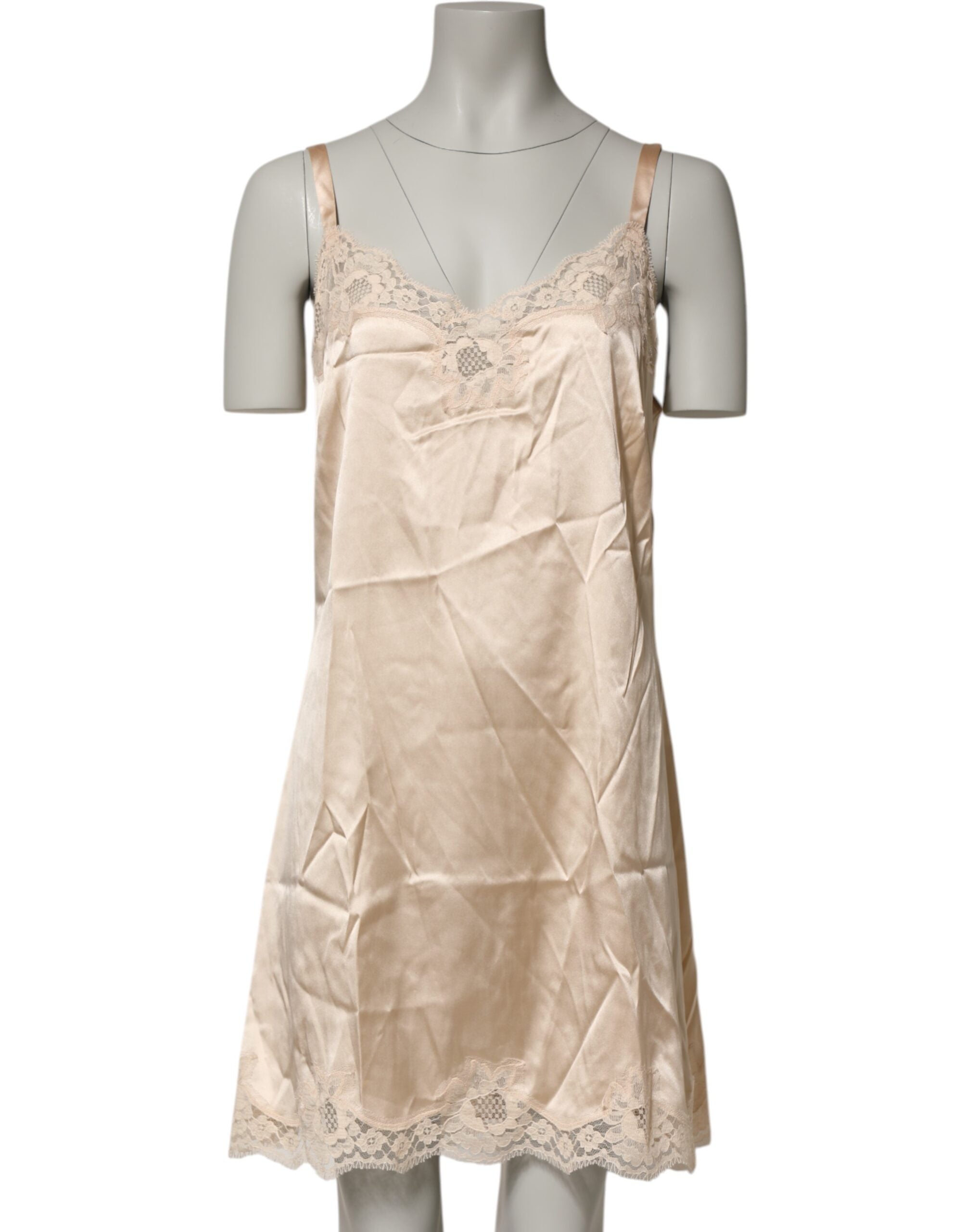 Dolce & Gabbana Nude Chemise Lingerie Silk Blend Lace Trim Women's Dress