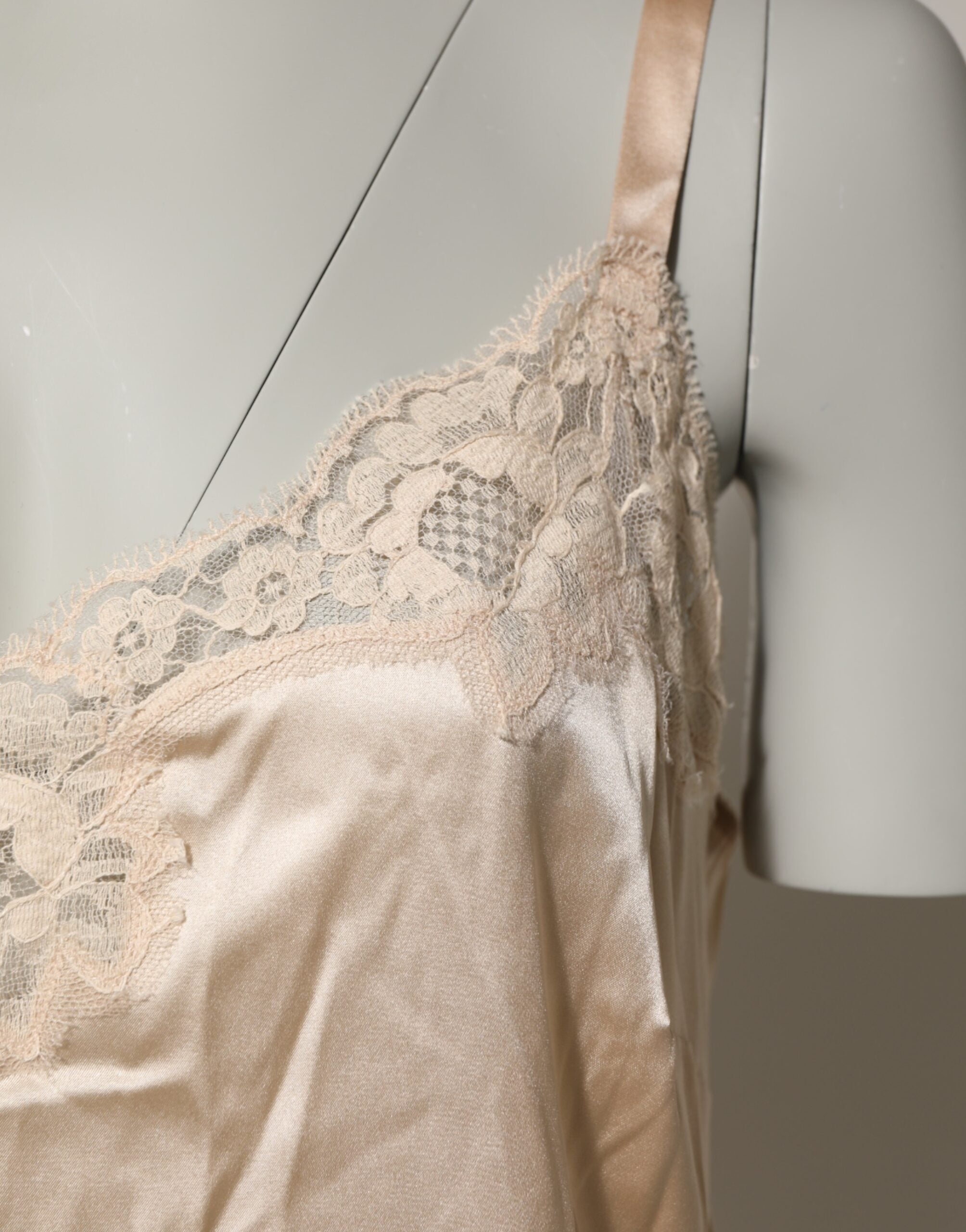 Dolce & Gabbana Nude Chemise Lingerie Silk Blend Lace Trim Women's Dress