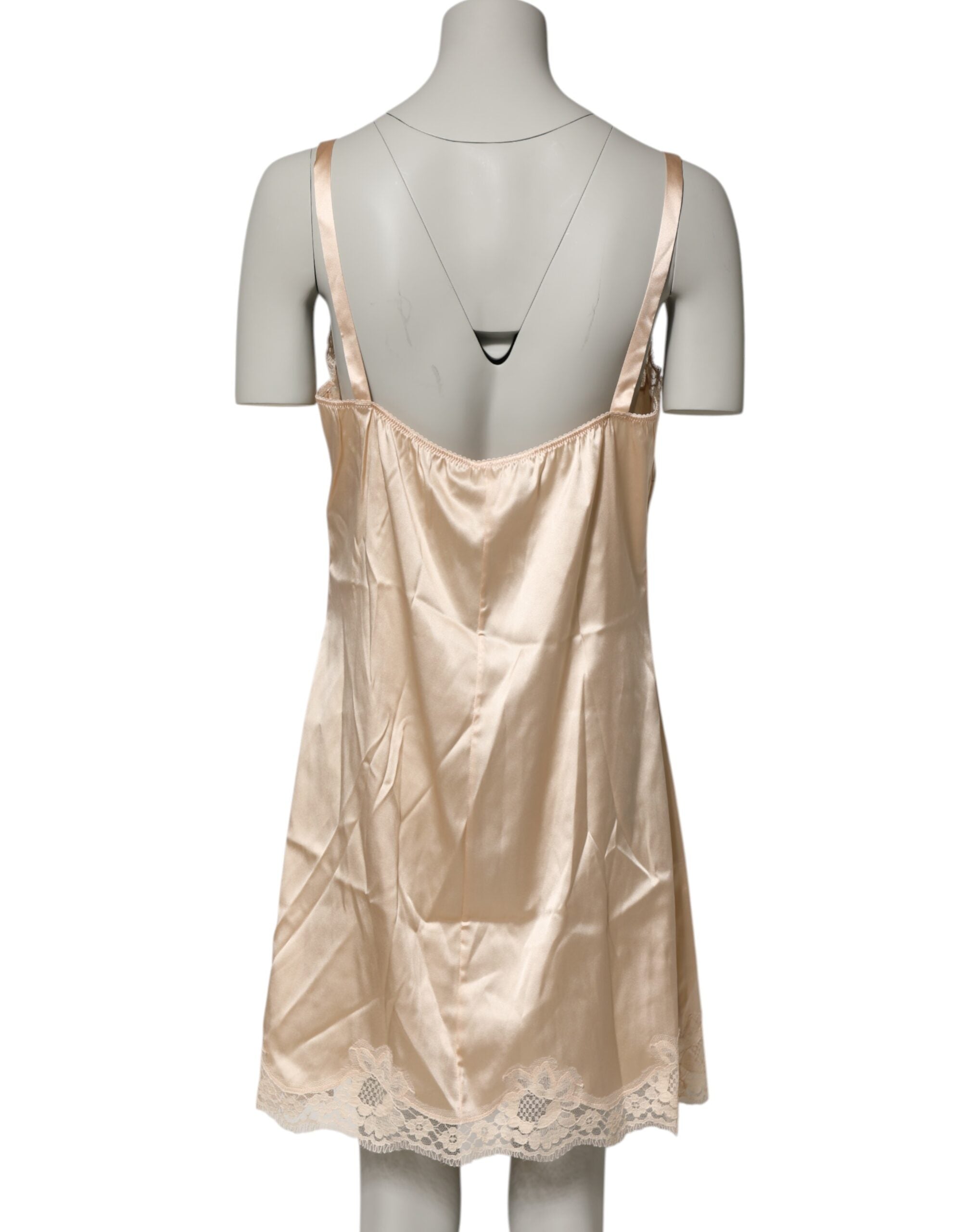 Dolce & Gabbana Nude Chemise Lingerie Silk Blend Lace Trim Women's Dress