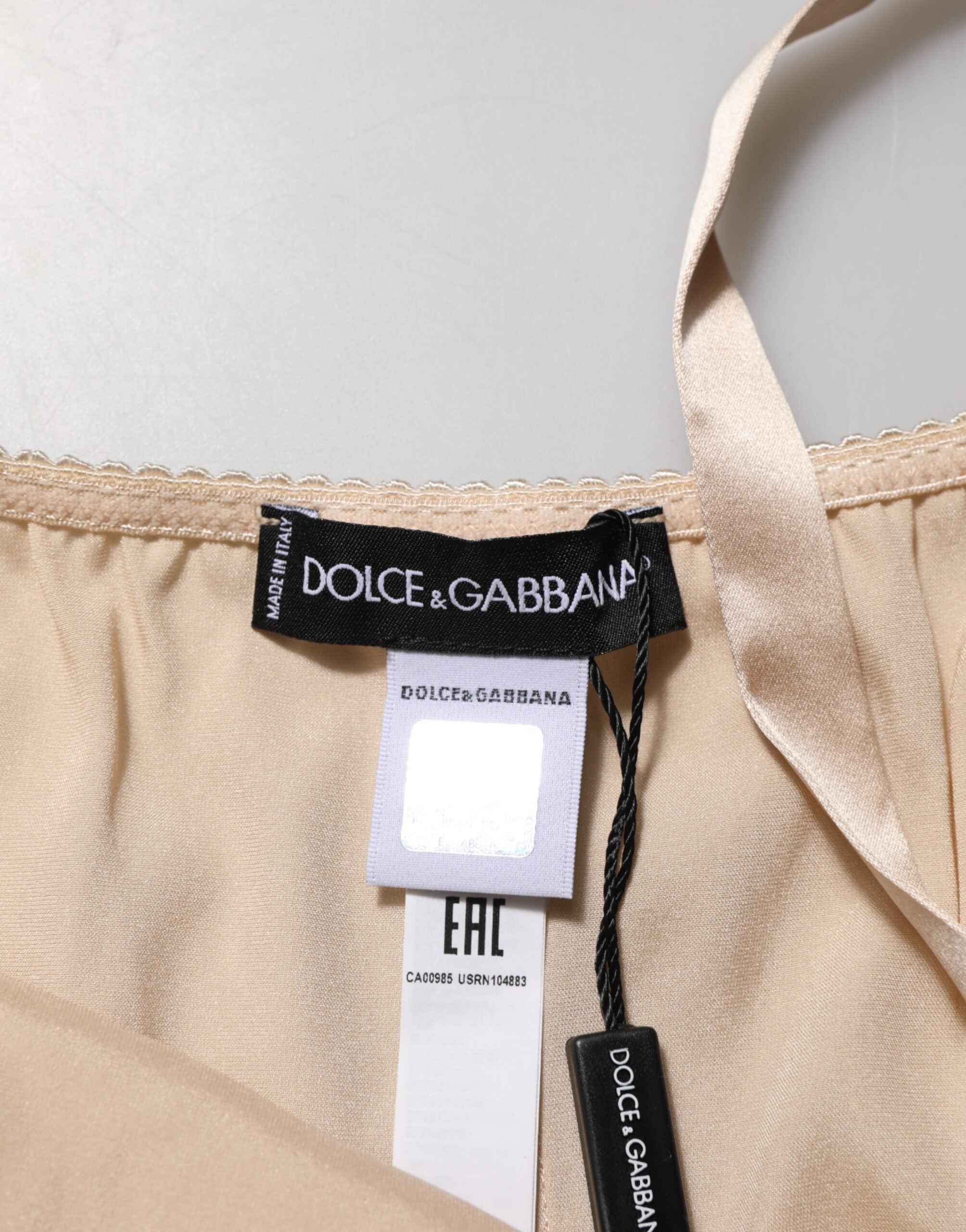 Dolce & Gabbana Nude Chemise Lingerie Silk Blend Lace Trim Women's Dress