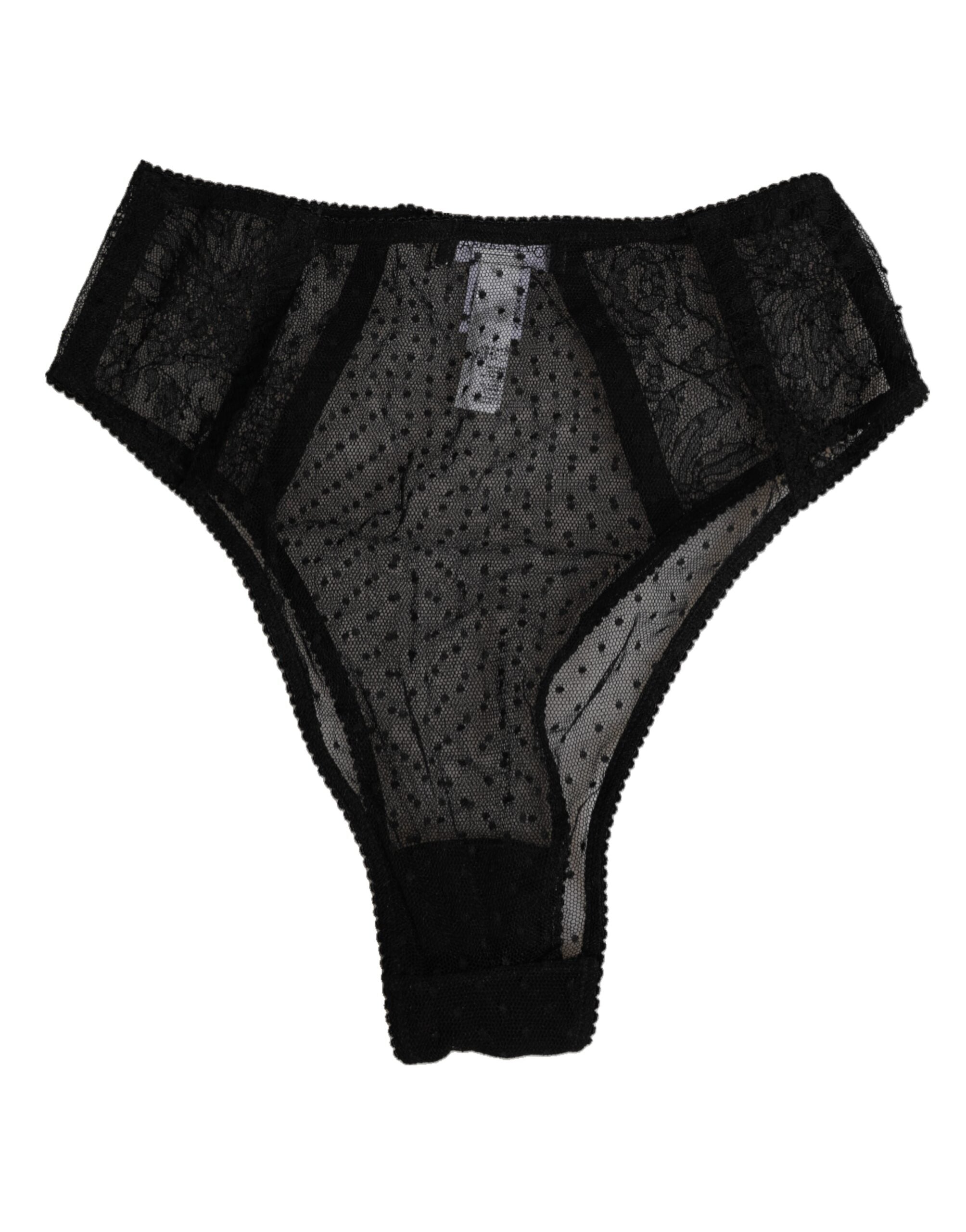 Dolce & Gabbana Black Lace Polka Dot Mesh High Waist Women's Underwear