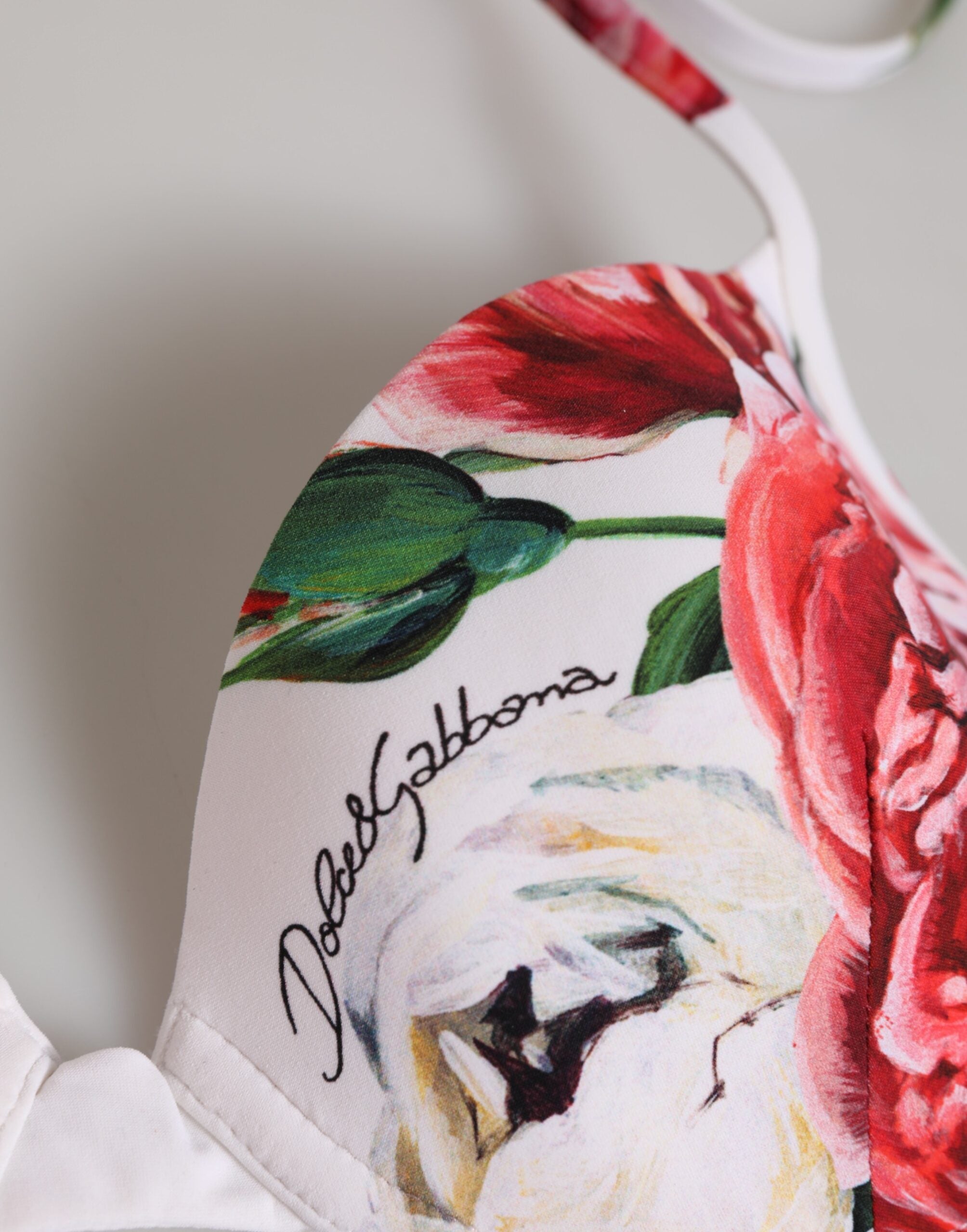 Dolce & Gabbana White Floral Print Halter Bikini Top Women's Swimwear (Pre-Owned)