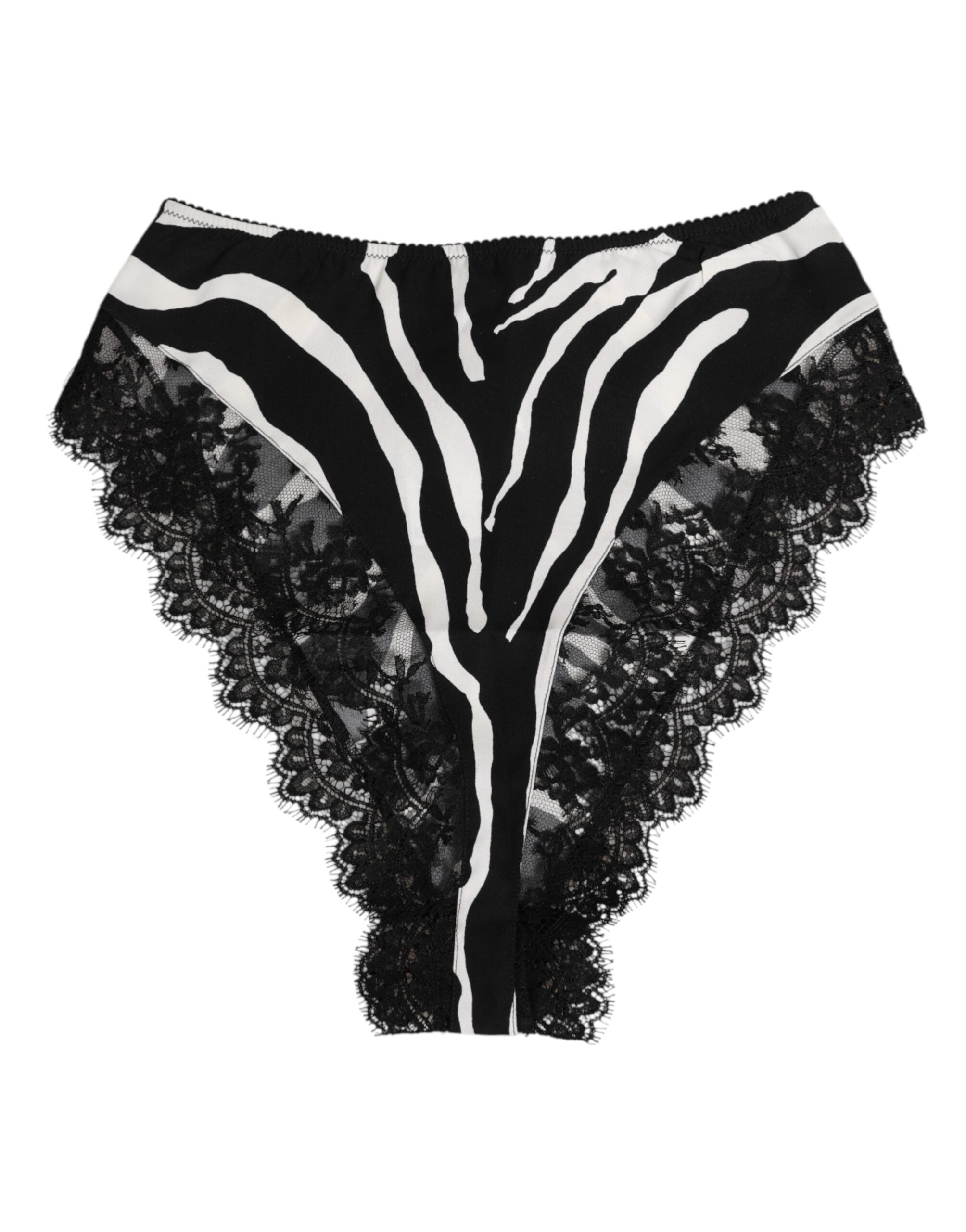 Dolce & Gabbana Black Silk Zebra Print Lace High Waist Women's Underwear