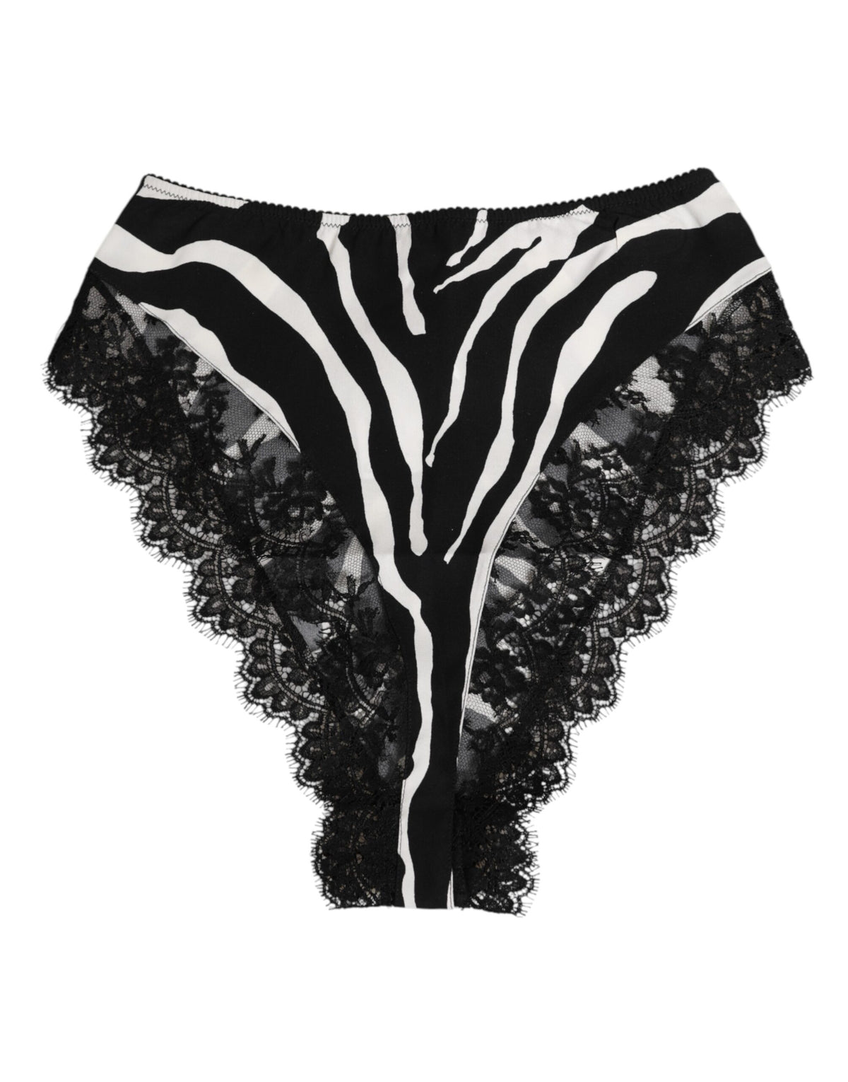 Dolce & Gabbana Black Silk Zebra Print Lace High Waist Women's Underwear