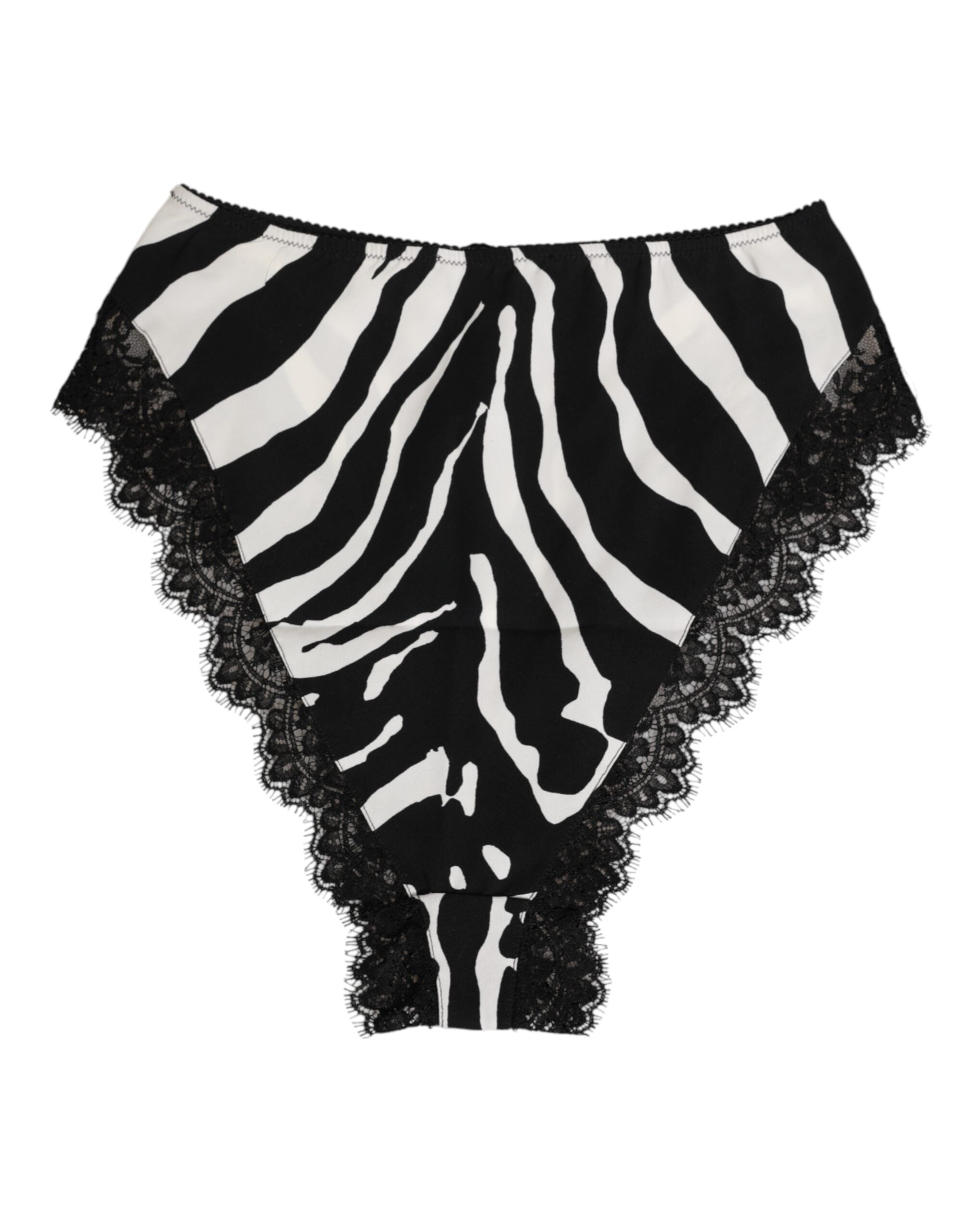 Dolce & Gabbana Black Silk Zebra Print Lace High Waist Women's Underwear