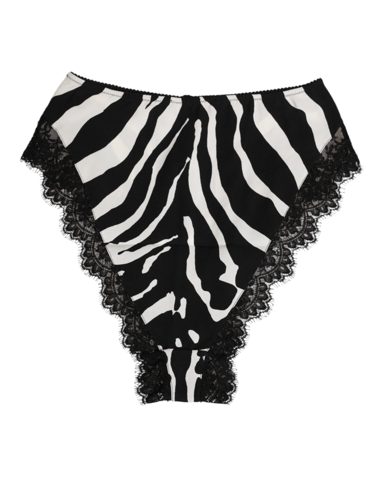 Dolce & Gabbana Black Silk Zebra Print Lace High Waist Women's Underwear