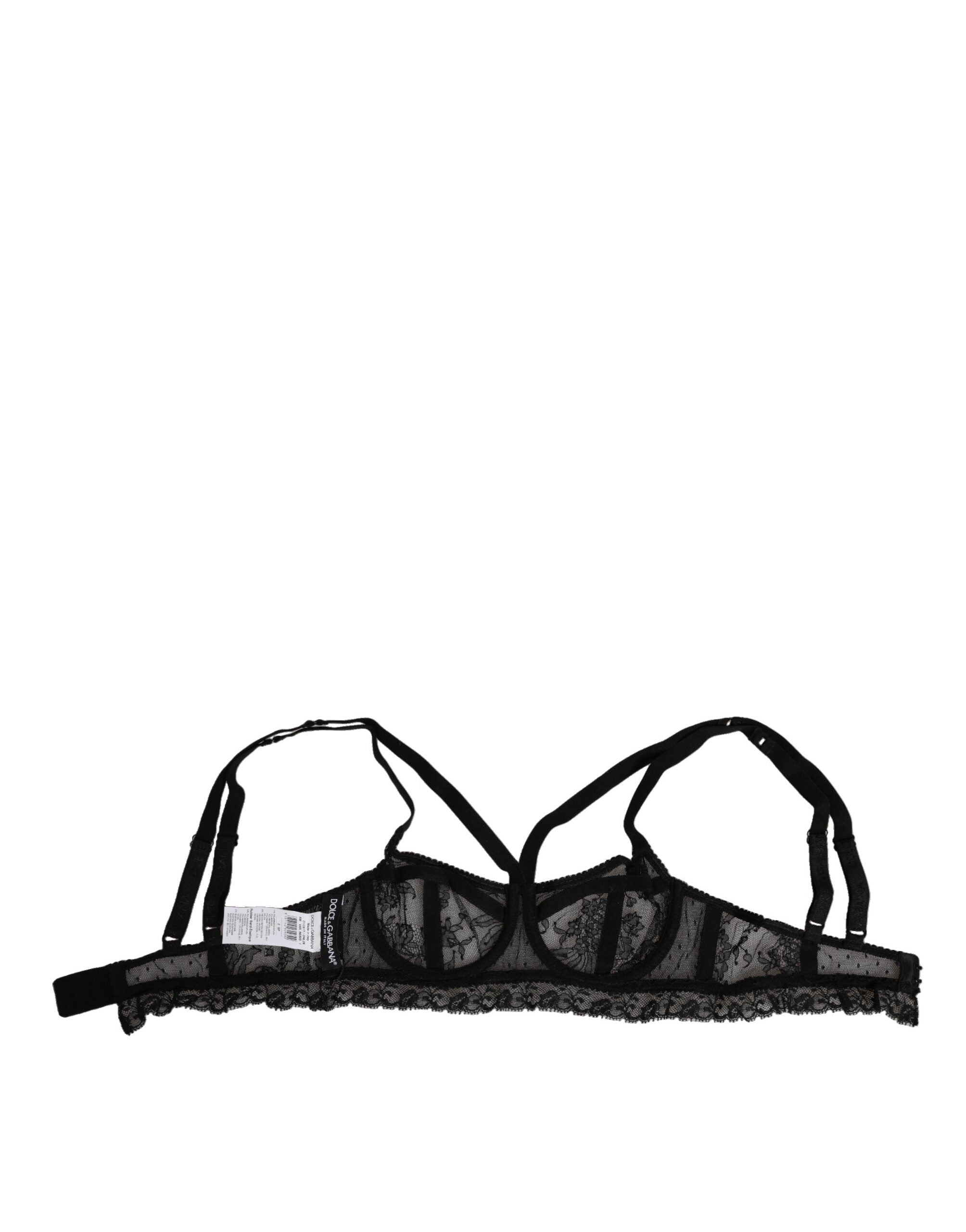 Dolce & Gabbana Black Floral Lace Nylon Balconcino Bra Women's Underwear